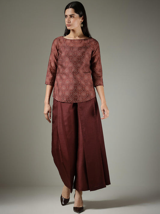 Silk Trousers & Top Co-ord Set - Burgundy