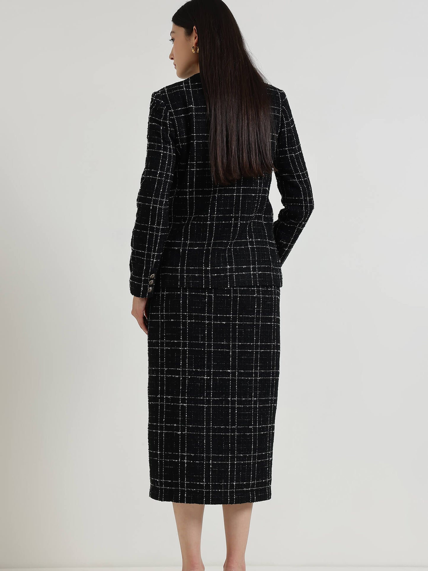 Tweed Jacket & Skirt Coord Set - Black