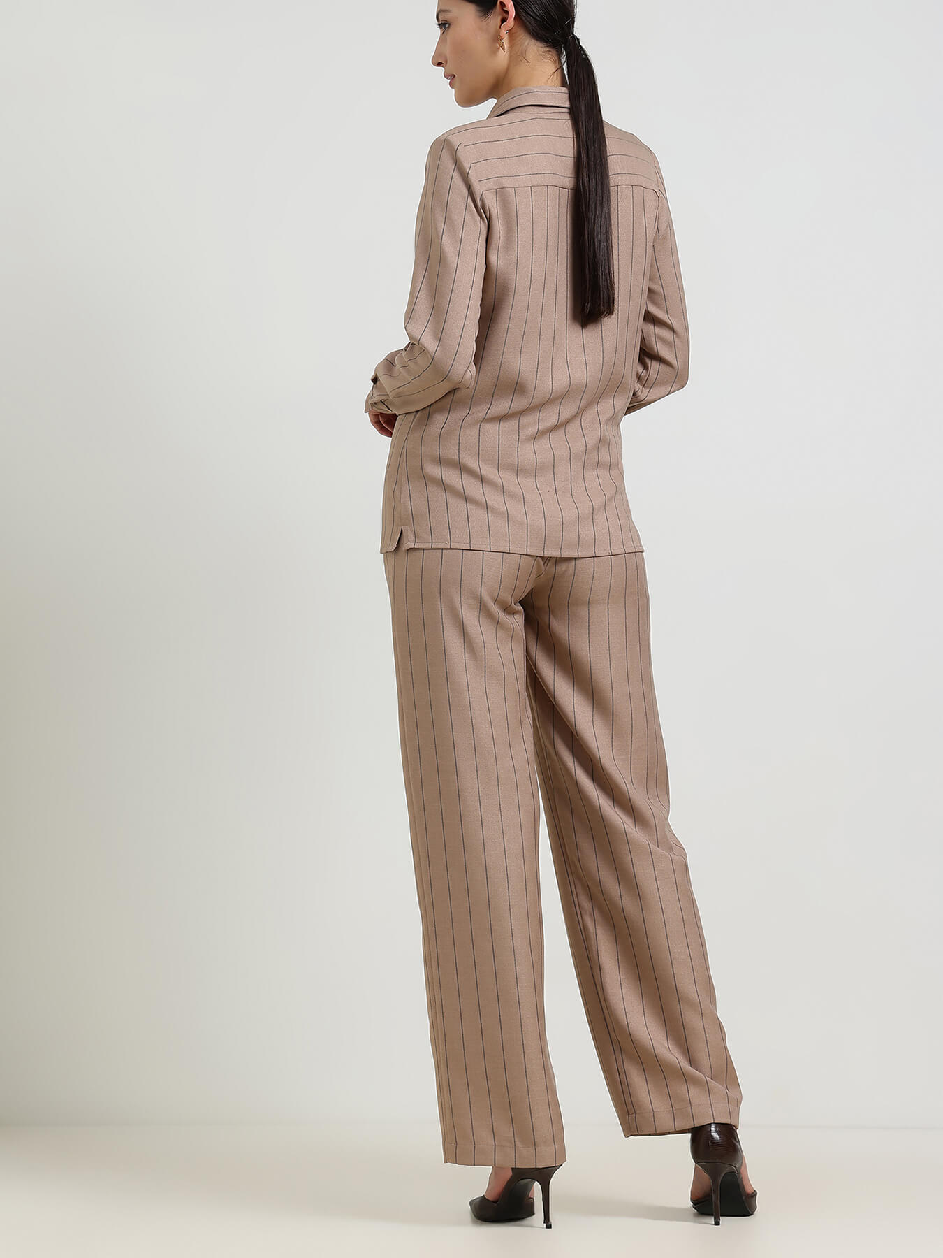 Striped Shirt Coord - Beige