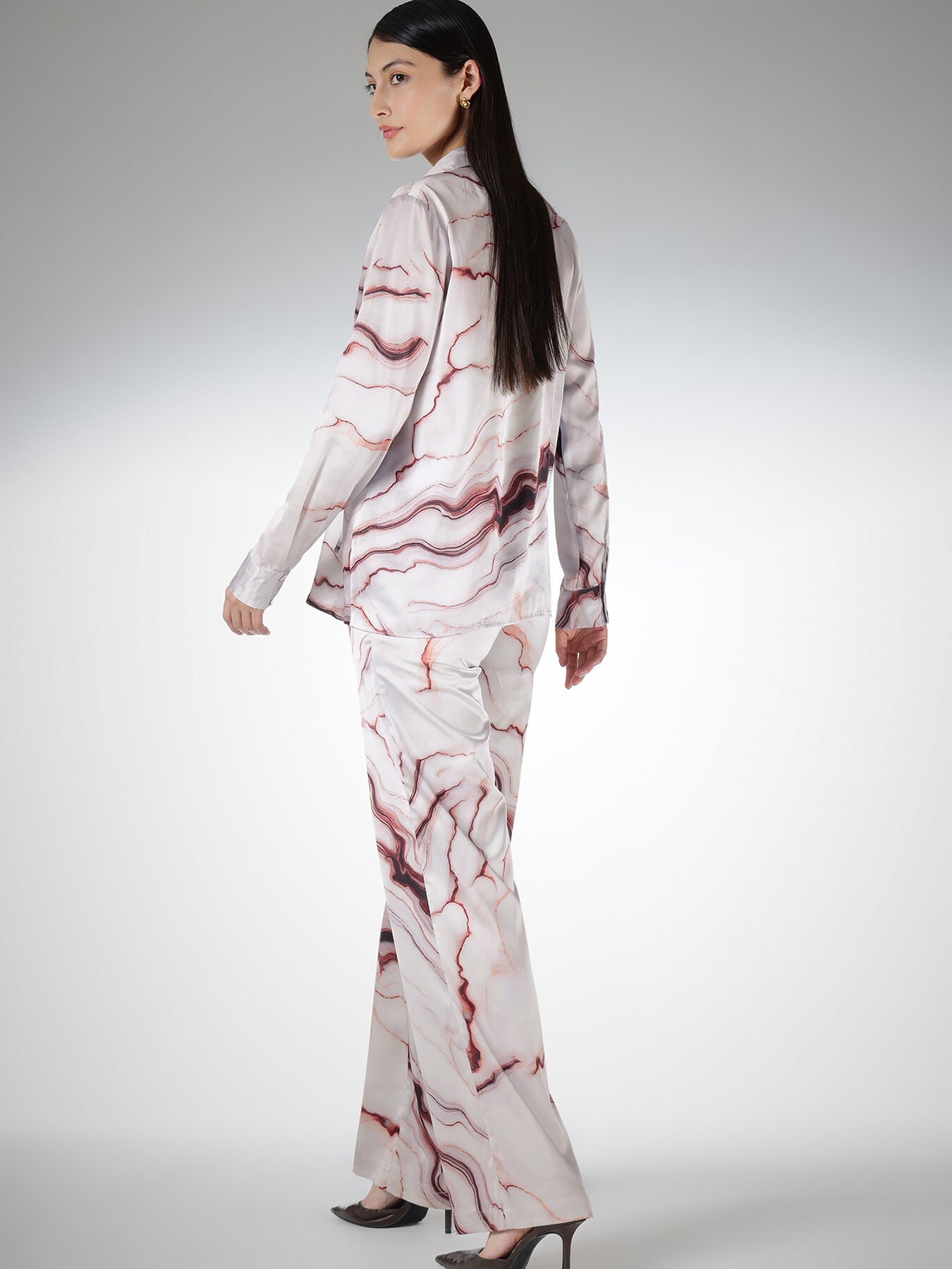 Marble Print Shirt and Trousers Coord - Off White