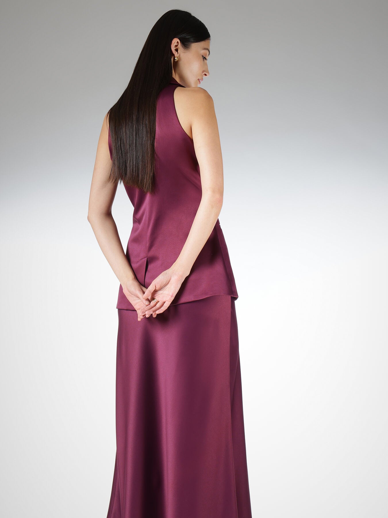 Satin Skirt and Halter Neck Top Coord - Wine