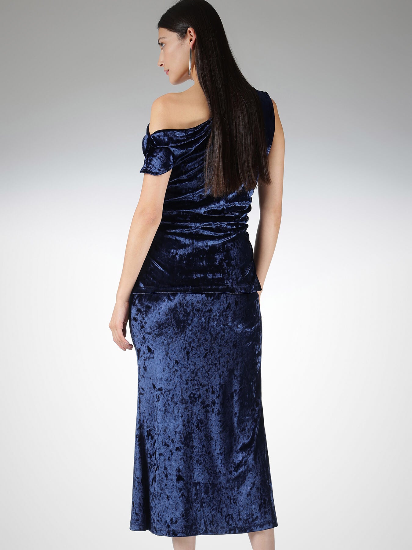 Velvet Skirt and Off Shoulder Top Coord - Blue