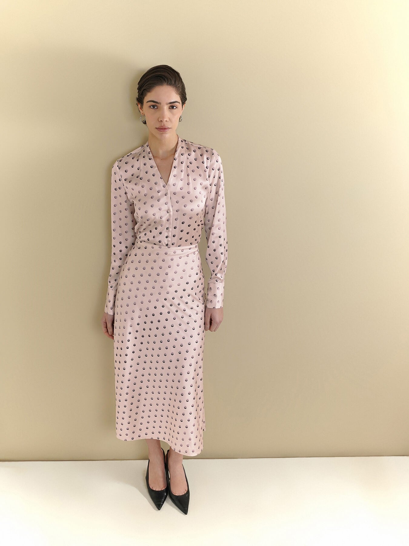 Satin Shirt & Straight Skirt Coord - Off White