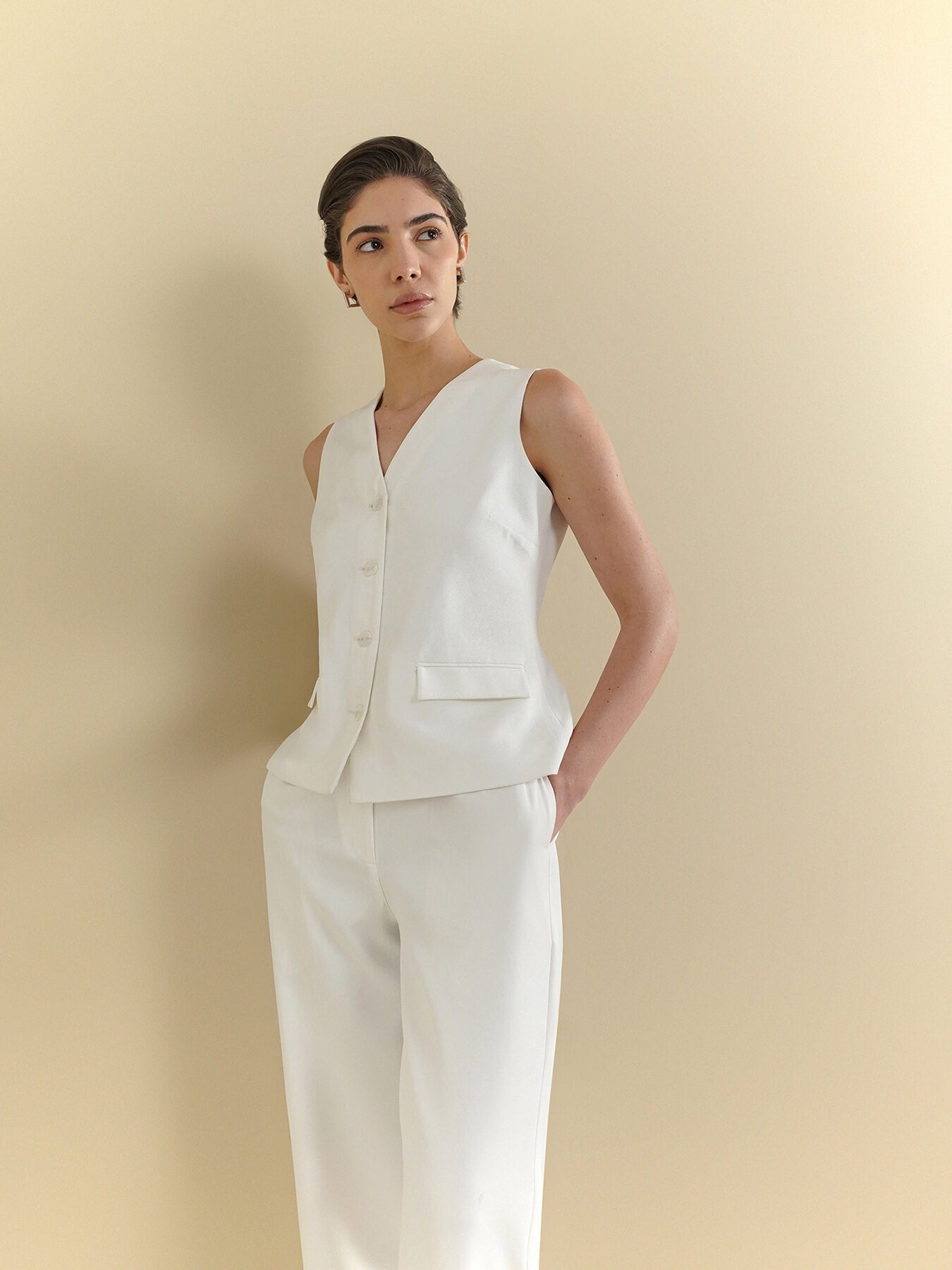 Waistcoat & Wide Leg Trousers Coord - White