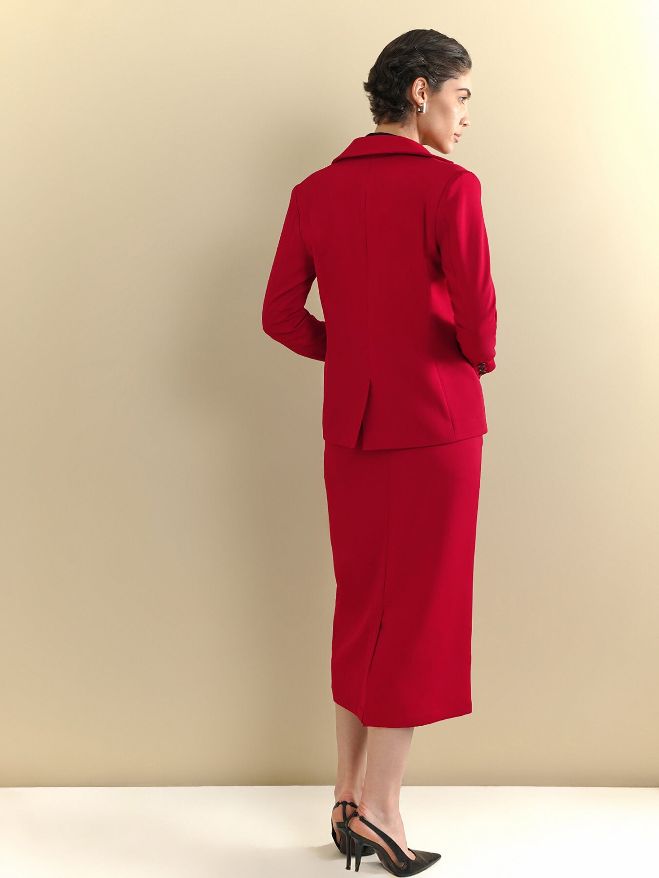 Blazer & Straight Skirt Coord - Red