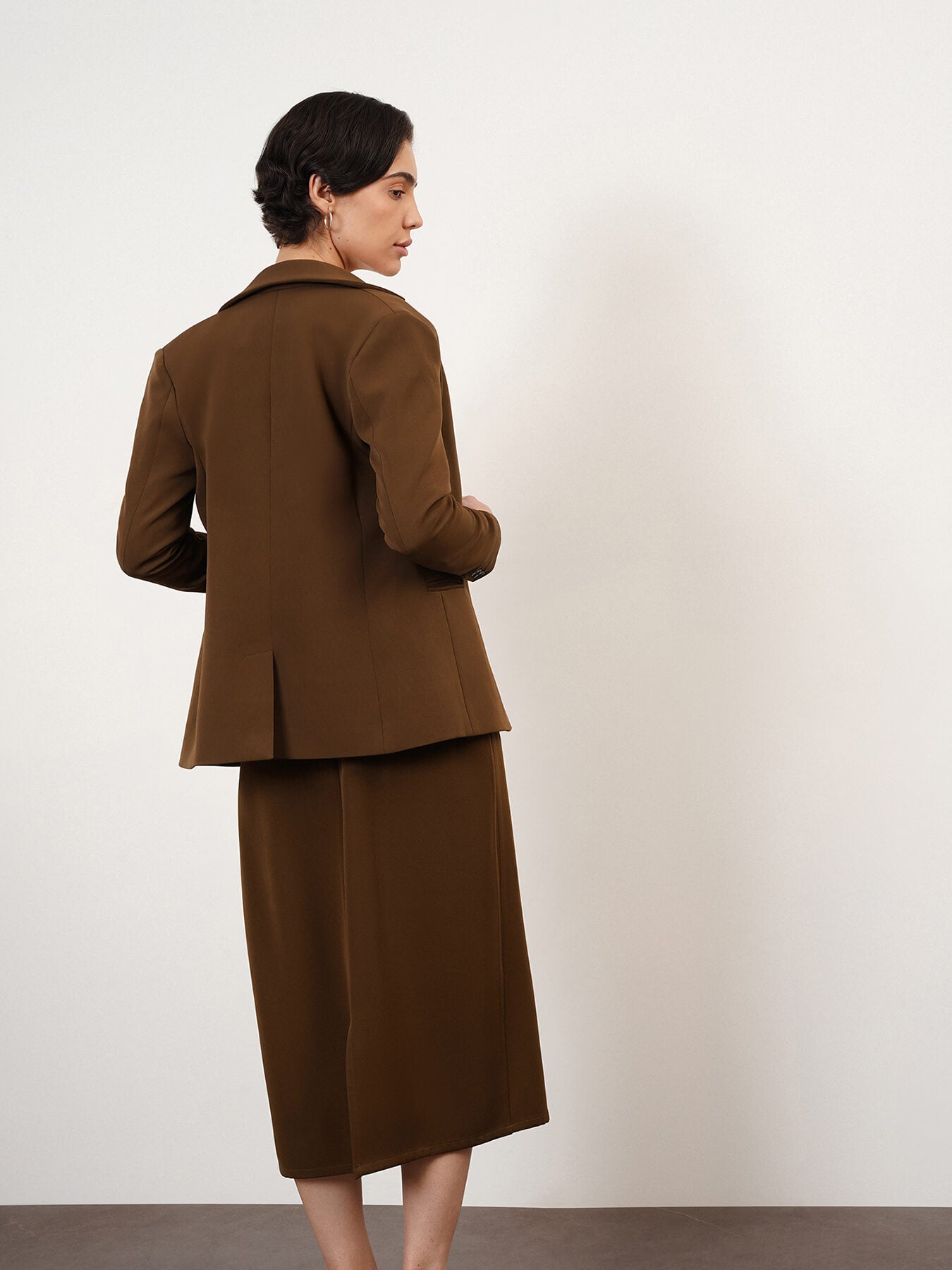 Blazer & Straight Skirt Coord - Brown