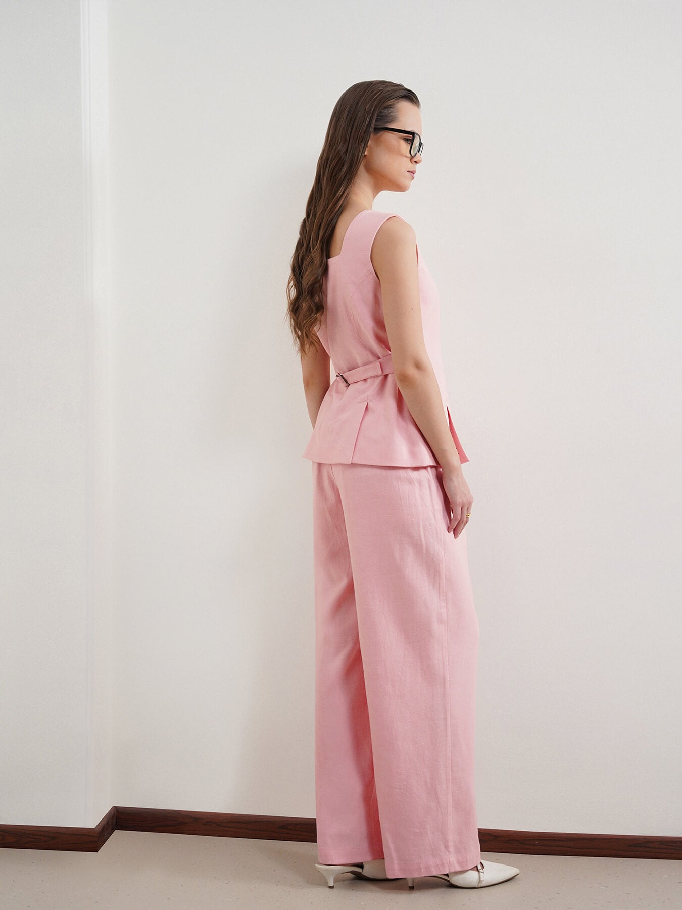Cotton Linen Waistcoat and Trousers Coord - Dusty Pink