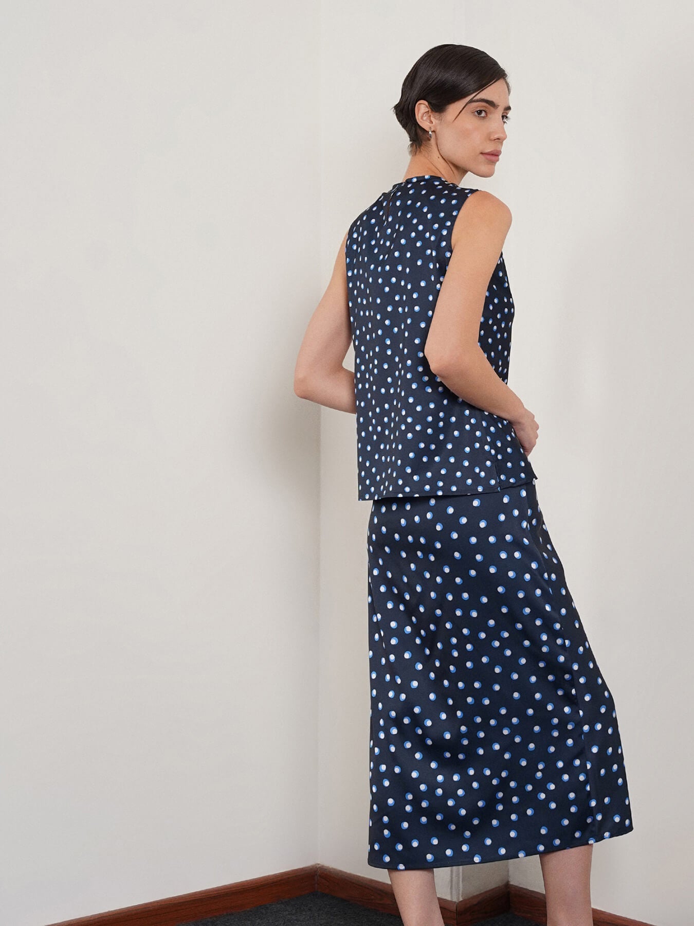 Satin Polka Dot Coord - Navy Blue