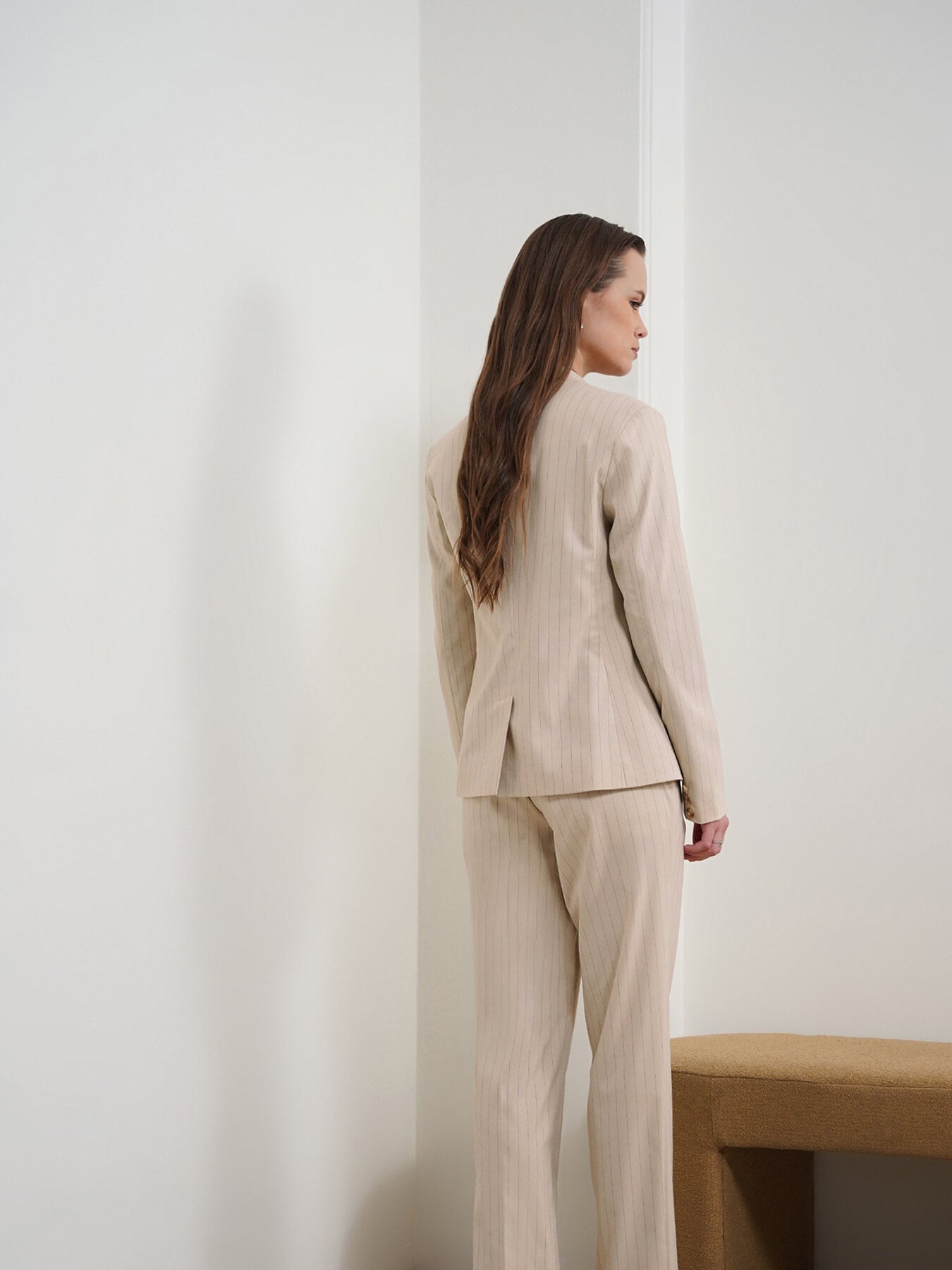 Striped Blazer and Trousers Coord - Beige