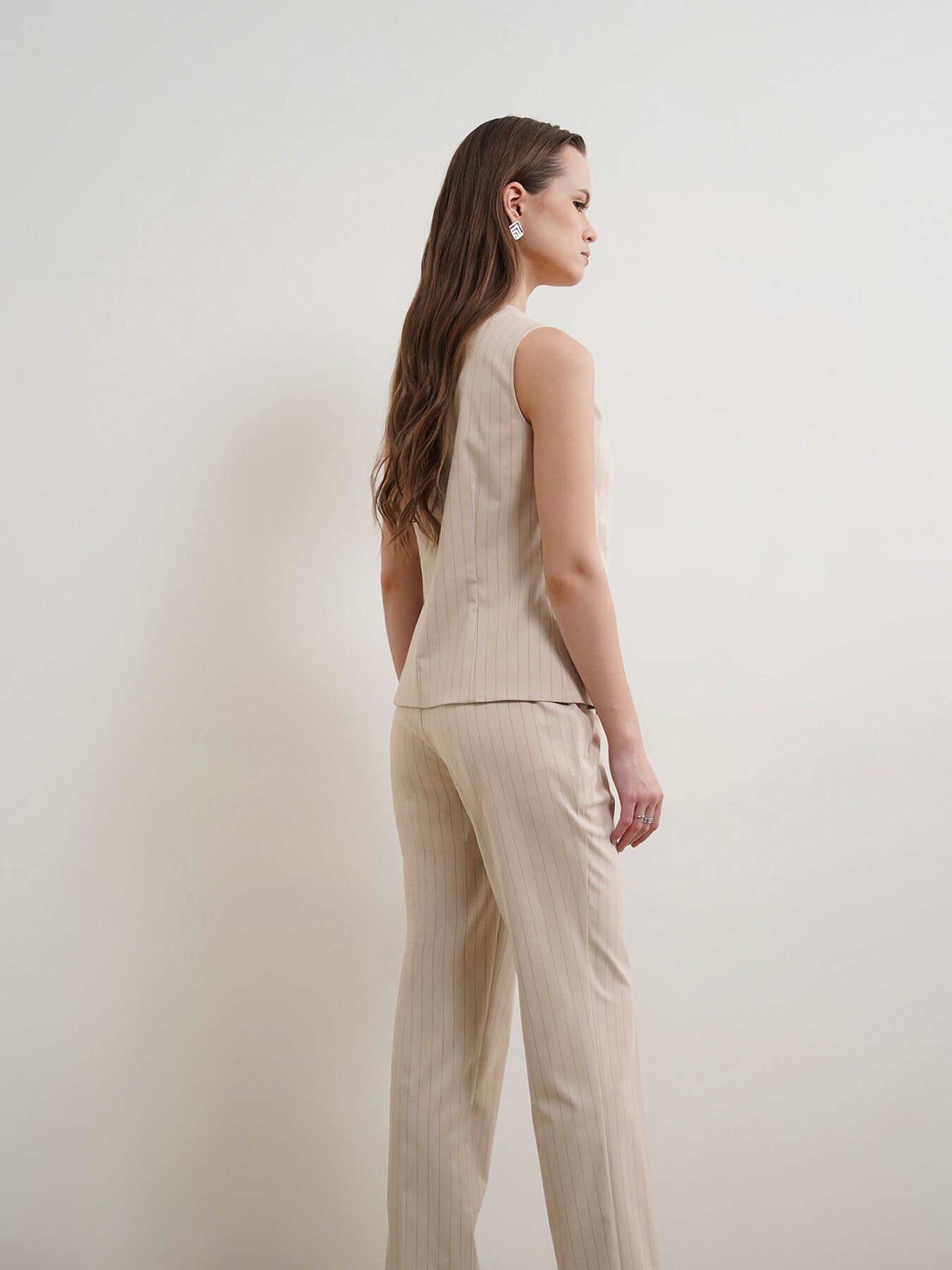Striped Waistcoat and Trousers Coord - Beige