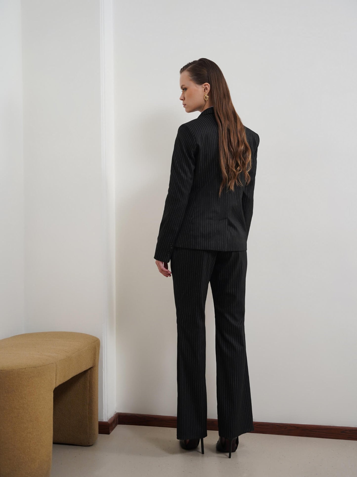 Striped Blazer and Trousers Coord - Black