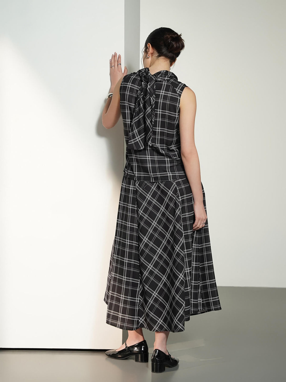 Plaid Print Top And Skirt Coord - Black