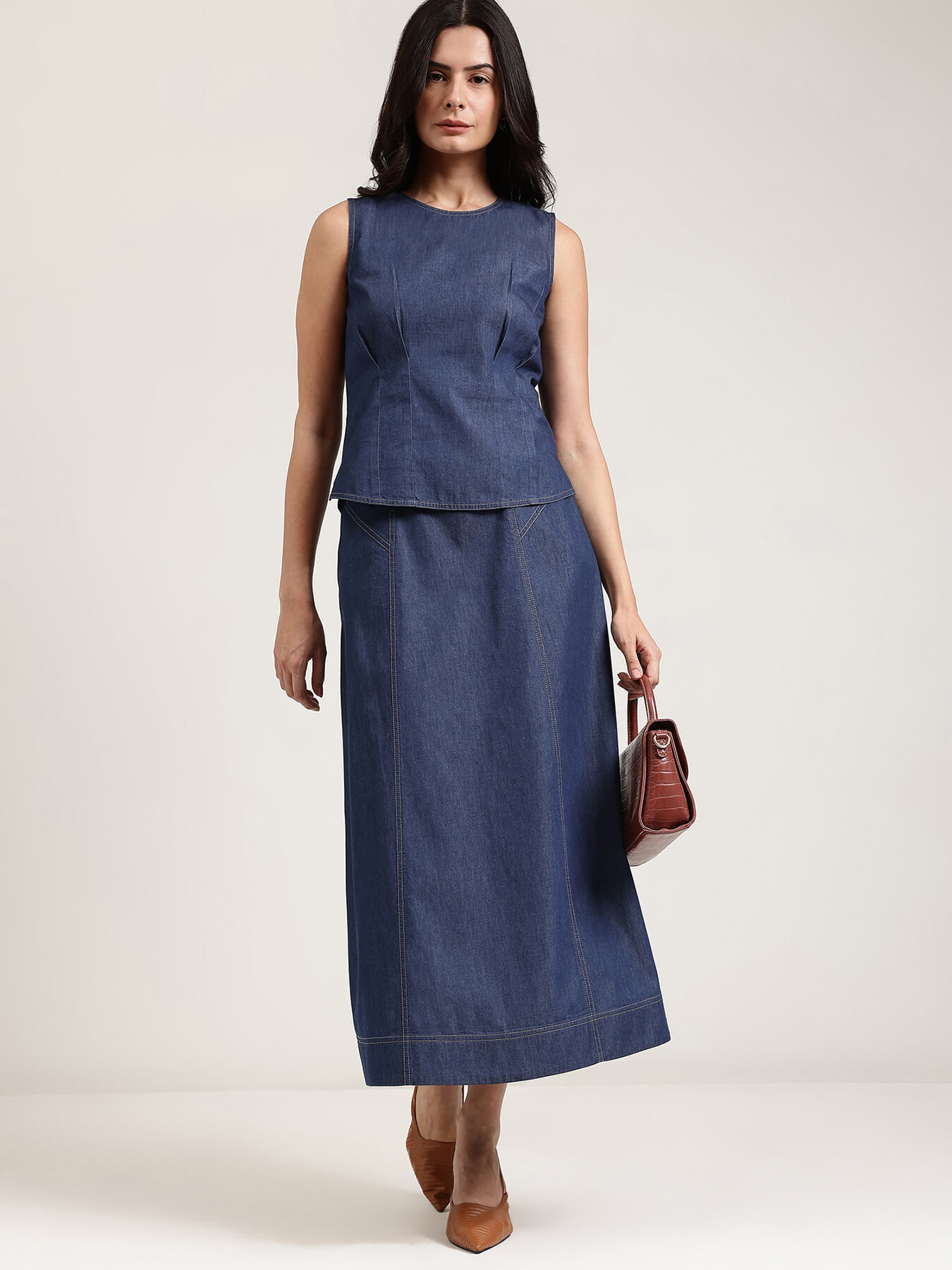 Denim Skirt Co-ord Set - Navy Blue