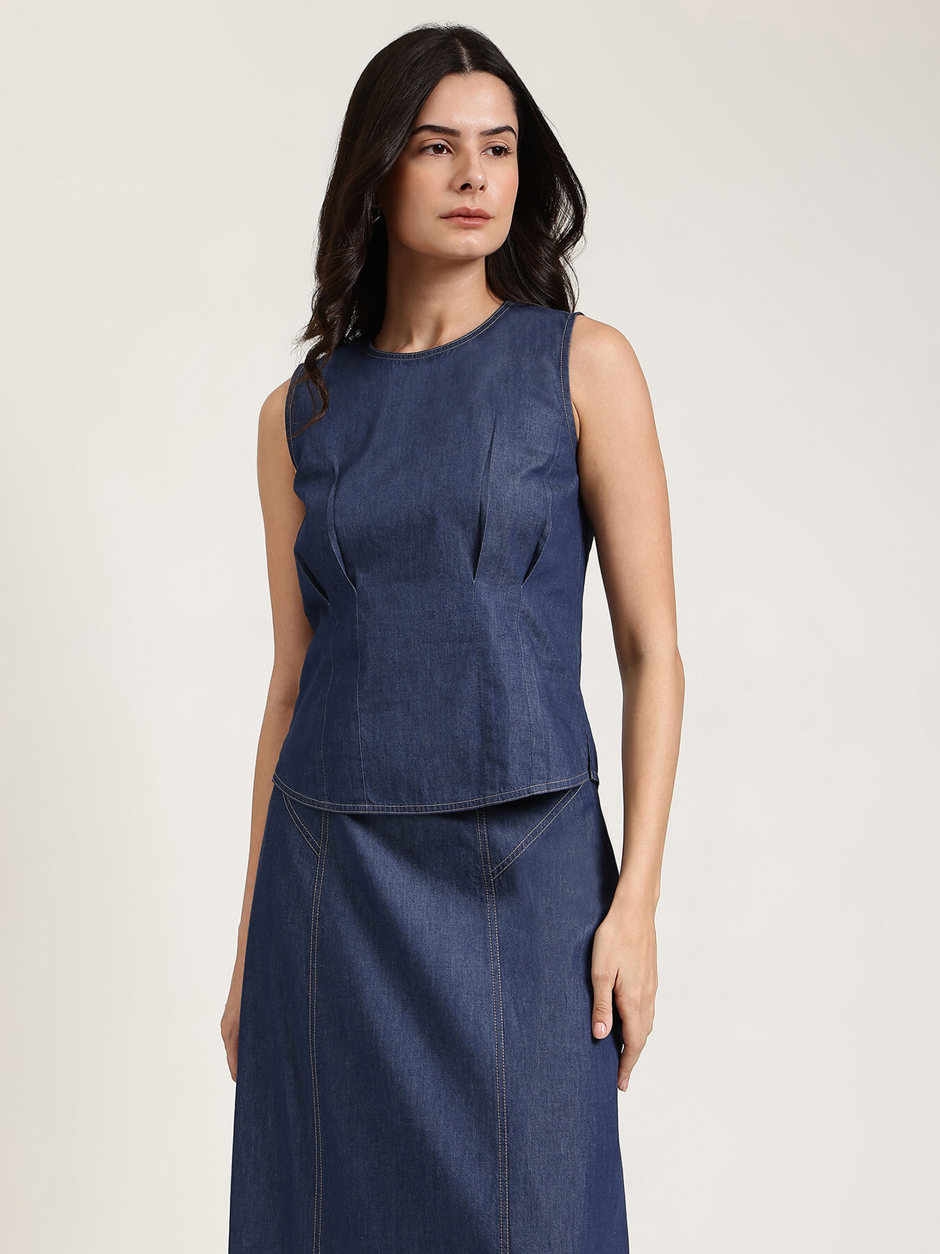 Denim Skirt Co-ord Set - Navy Blue