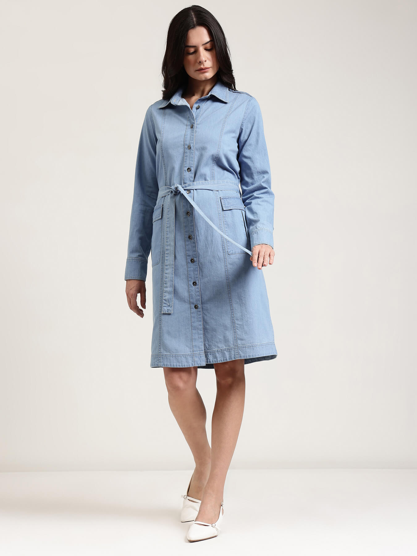 Denim Shirt Dress - Light Blue