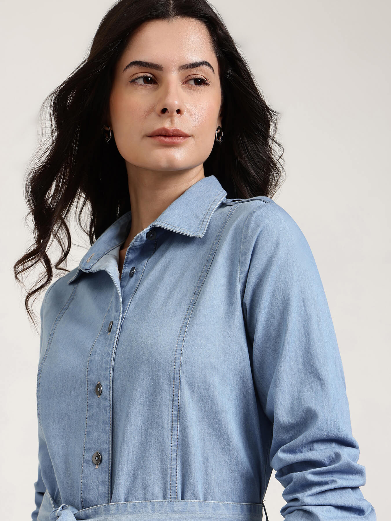 Denim Shirt Dress - Light Blue