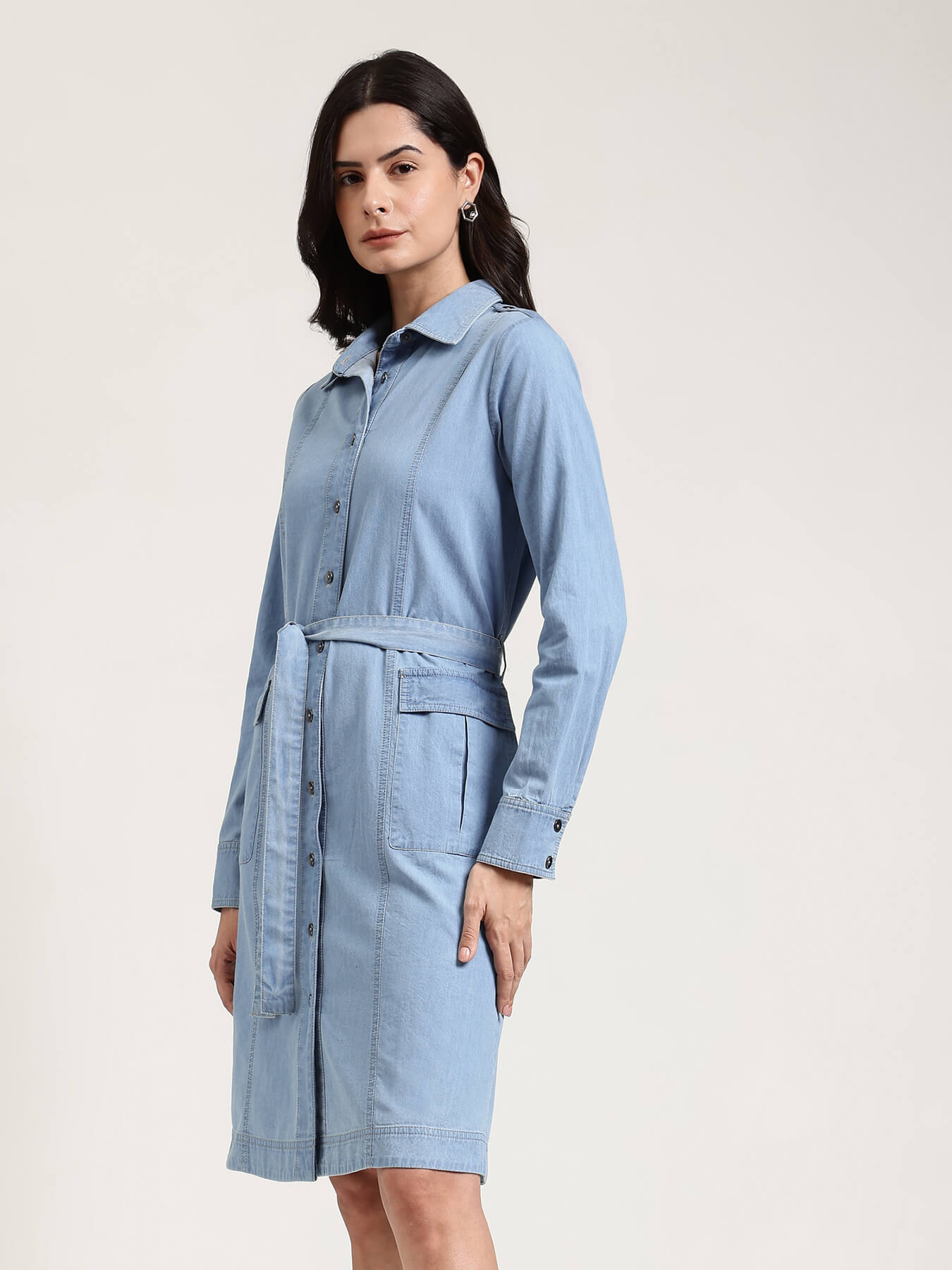 Denim Shirt Dress - Light Blue