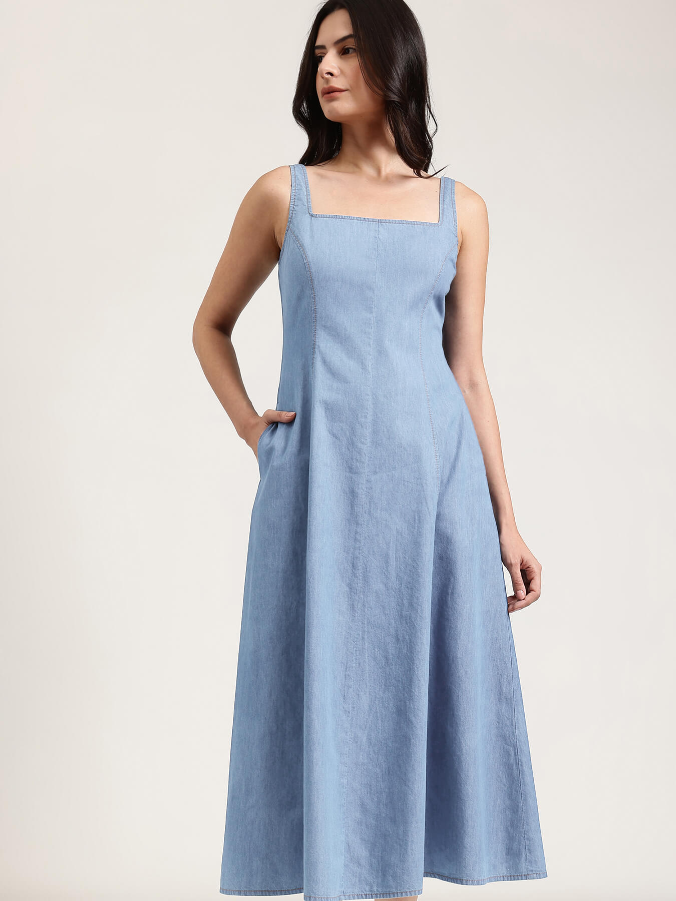Denim Midi Dress - Light Blue
