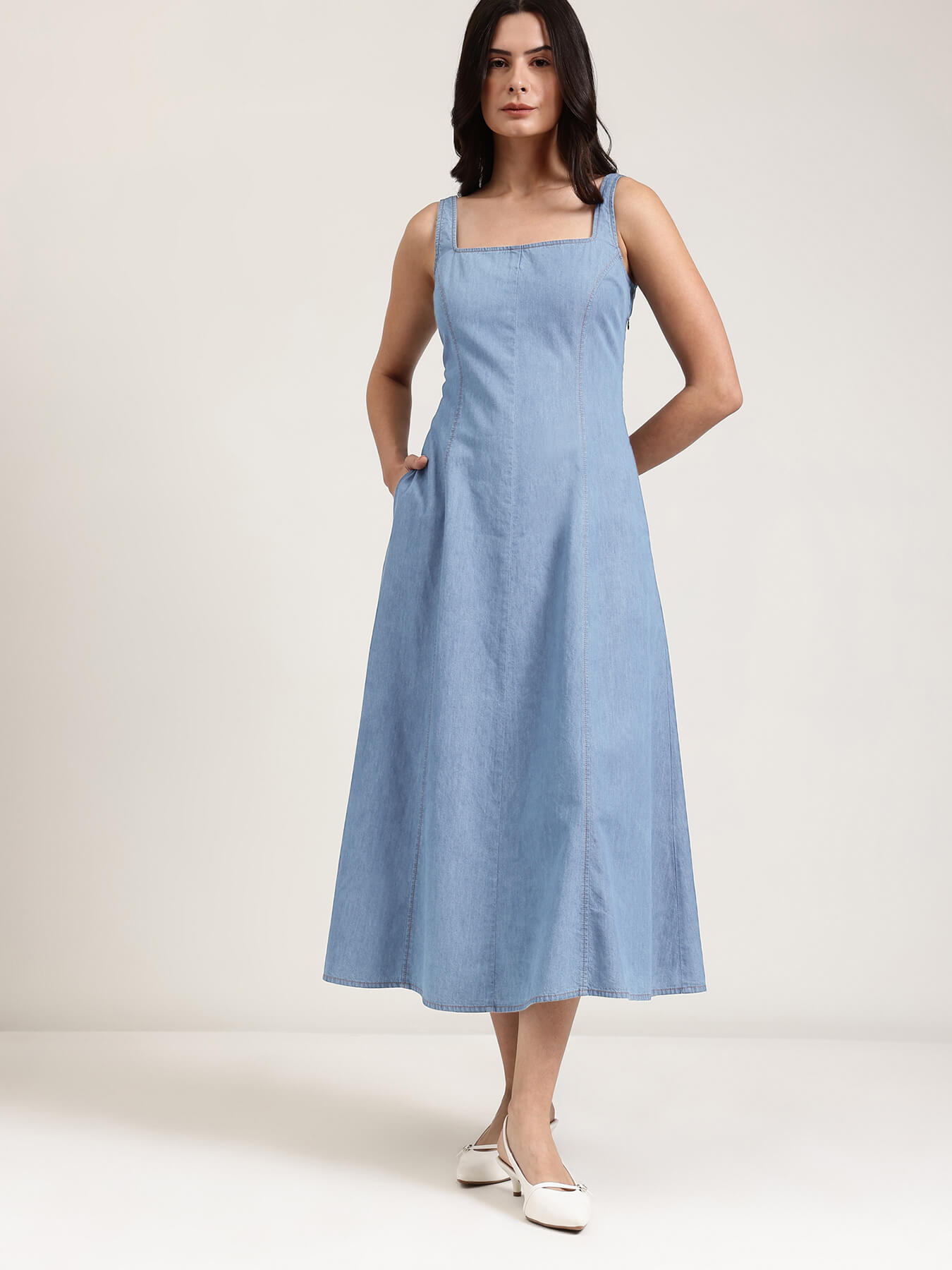 Denim Midi Dress - Light Blue