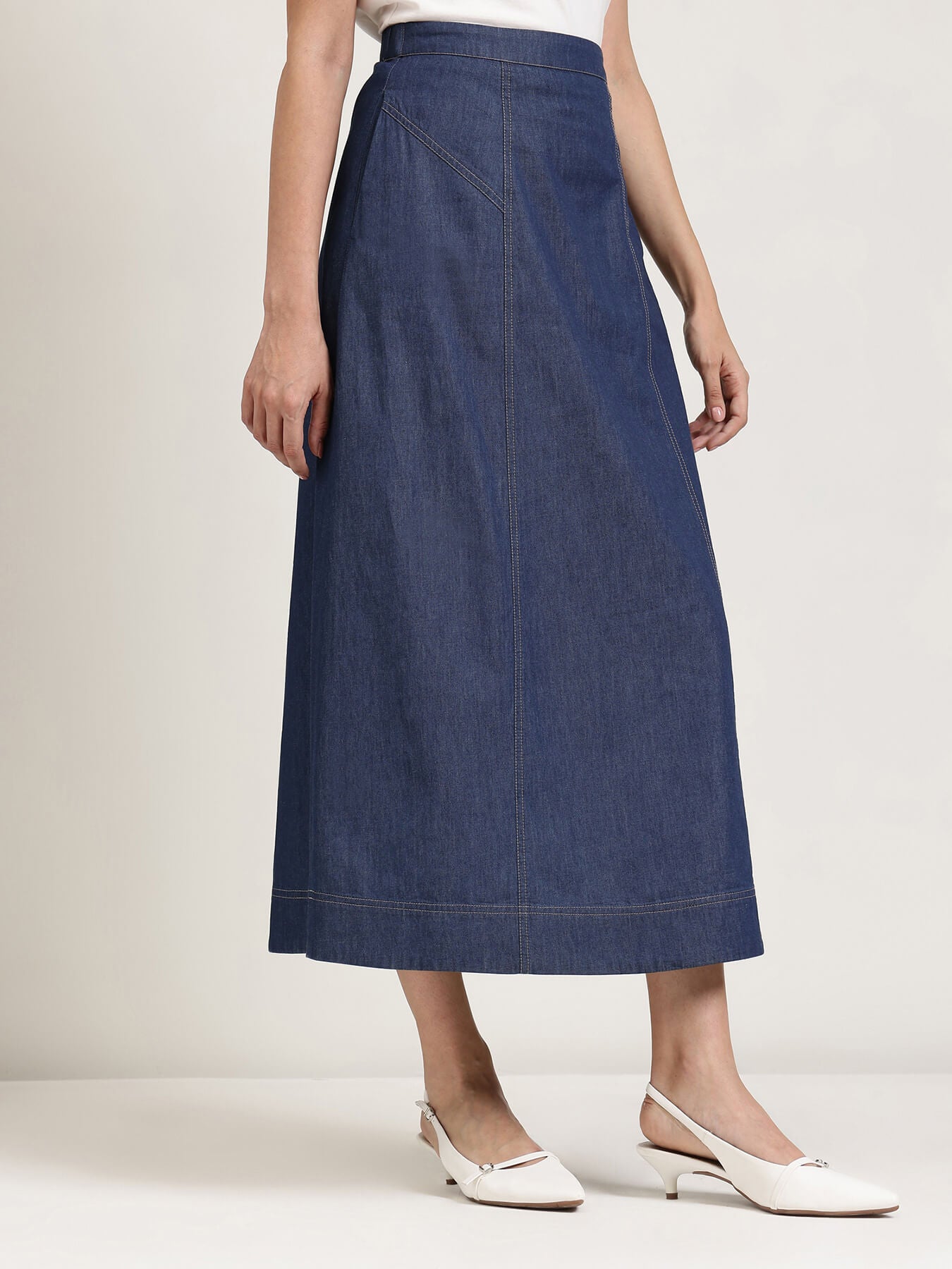 Denim Midi Skirt - Navy Blue