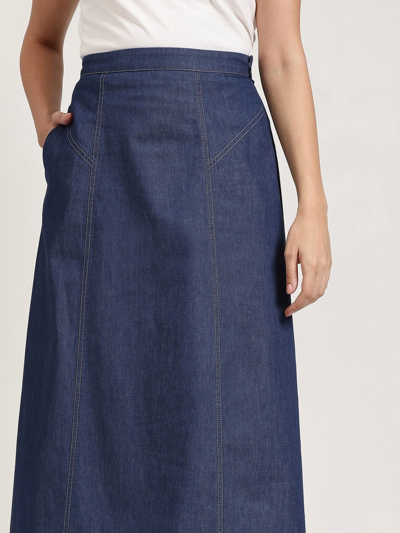 Denim Midi Skirt - Navy Blue