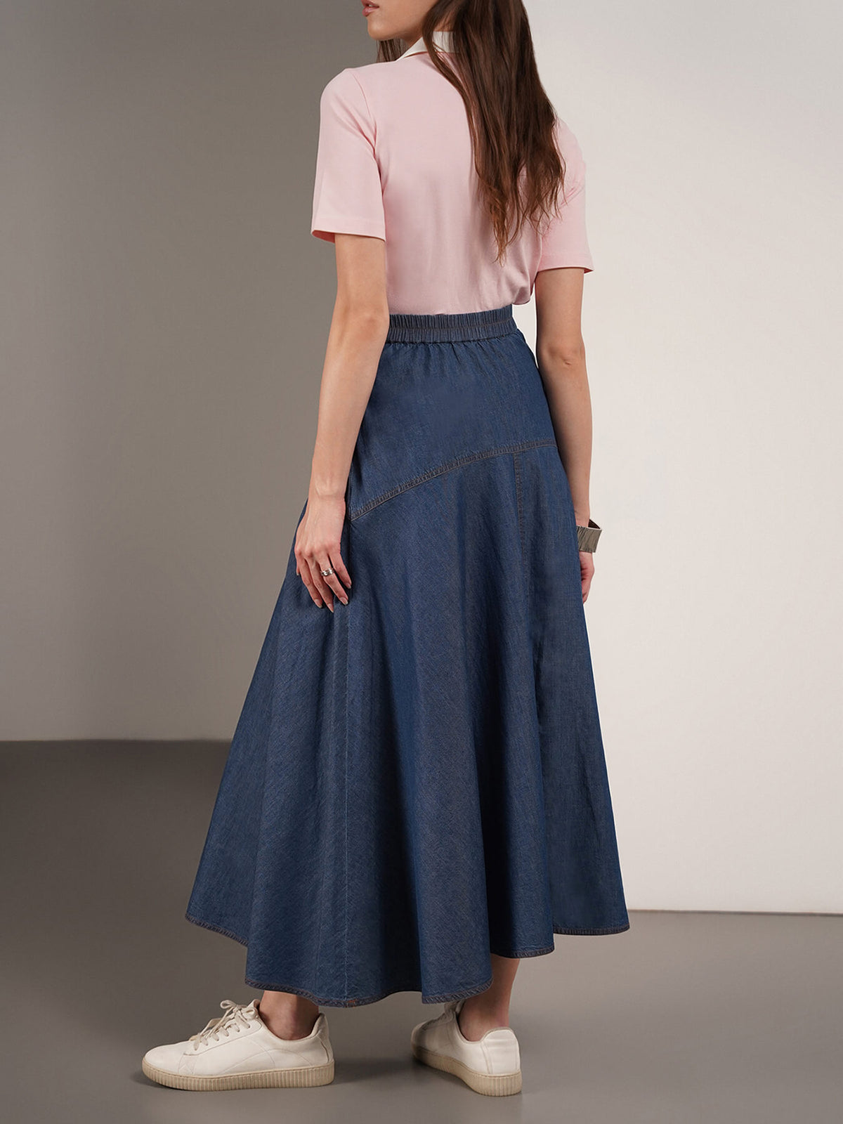 Denim Flared Skirt - Navy Blue