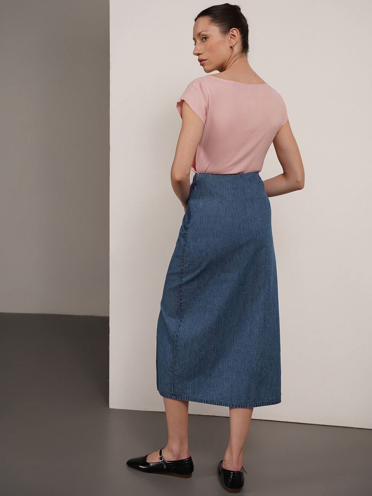 Denim Straight Fit Skirt - Blue
