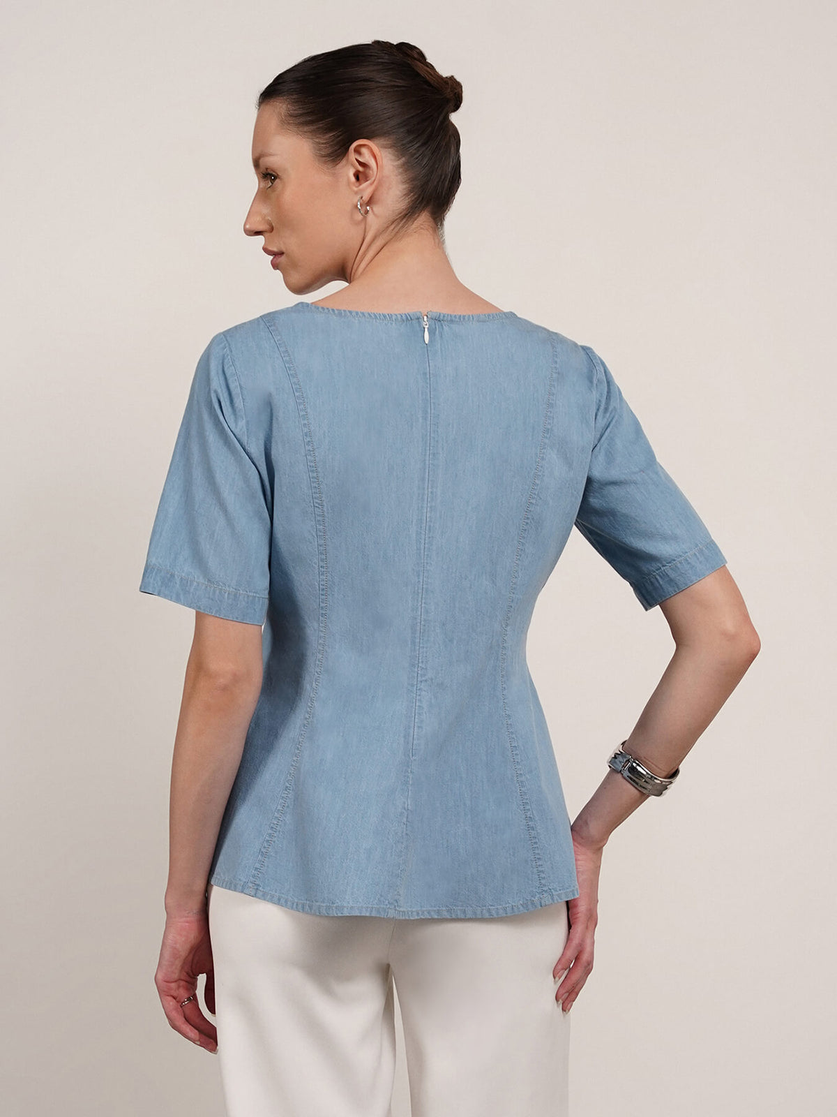 Denim Boat Neck Top - Blue