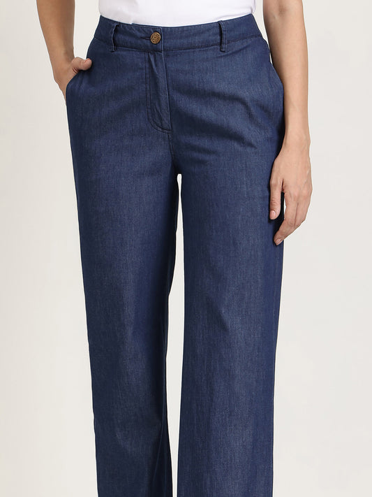 Denim Straight Fit Trousers - Navy Blue