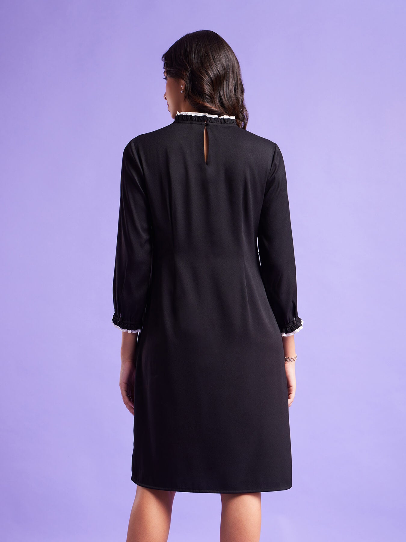 Ruffle Belted Dress - Black And White