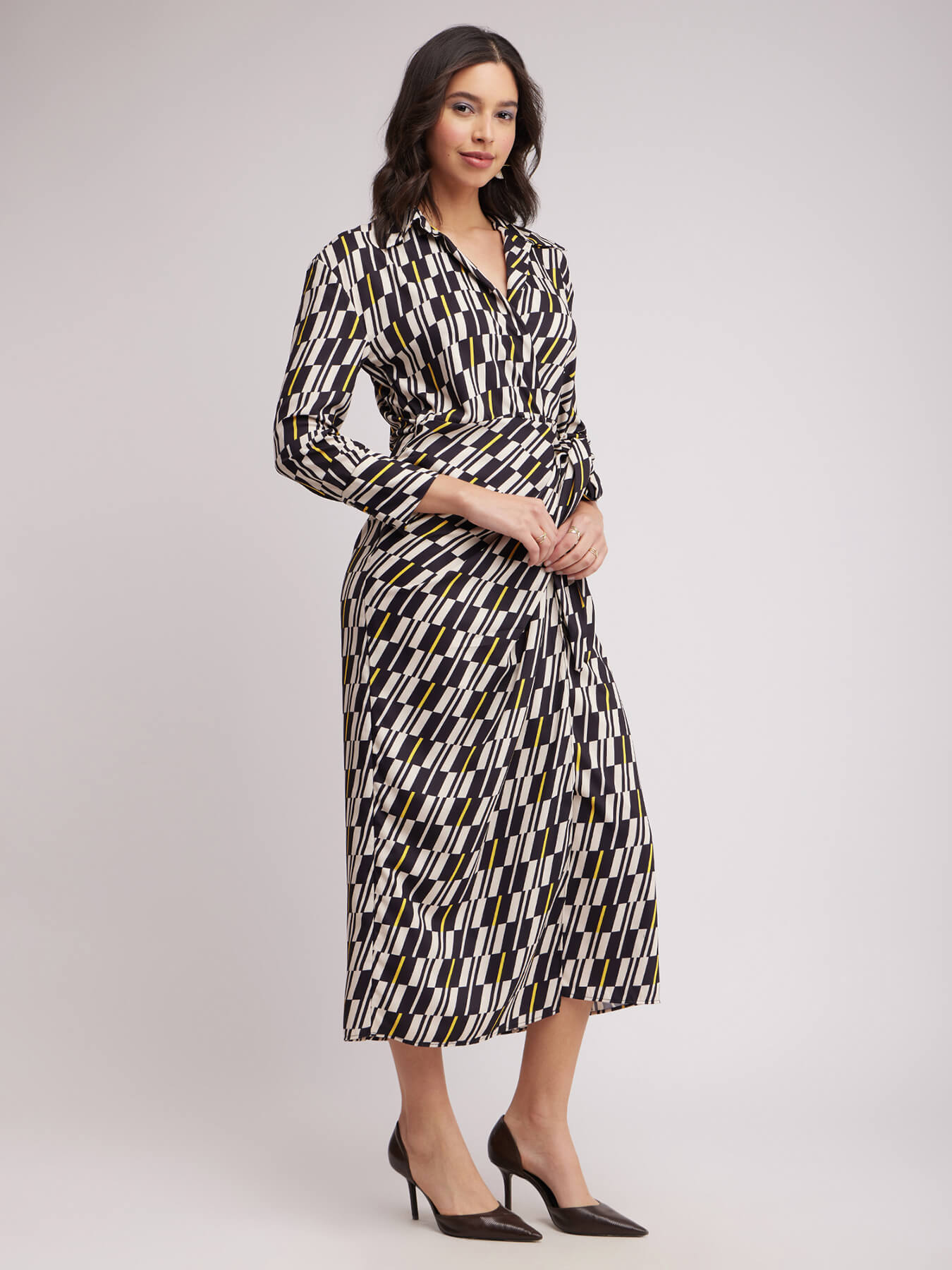 Geometric Wrap Dress - Black And Off White