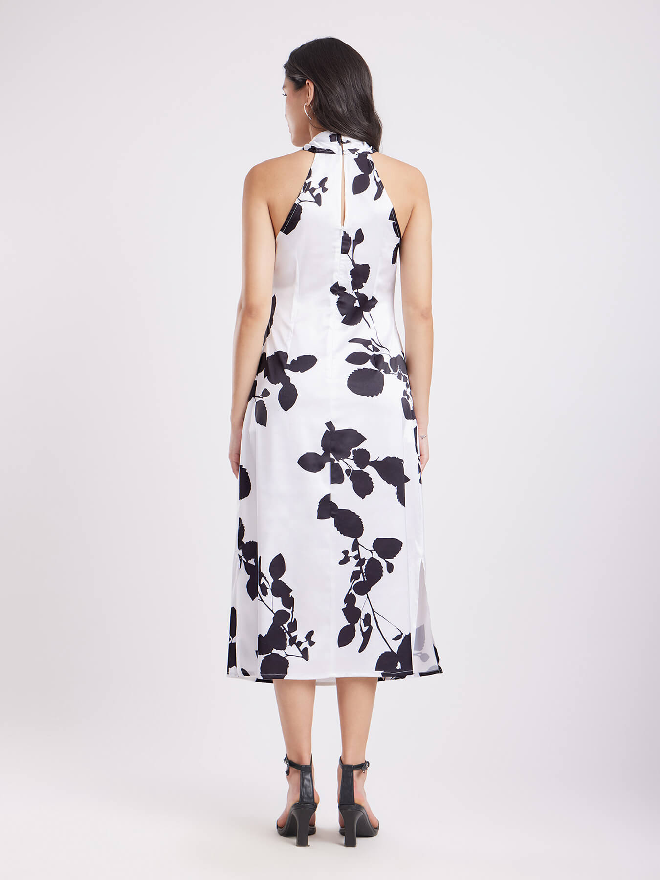 Satin Halter Neck Dress - White And Black