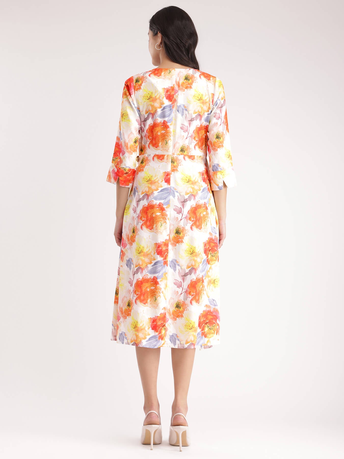 Floral Wrap Dress - Orange And Yellow