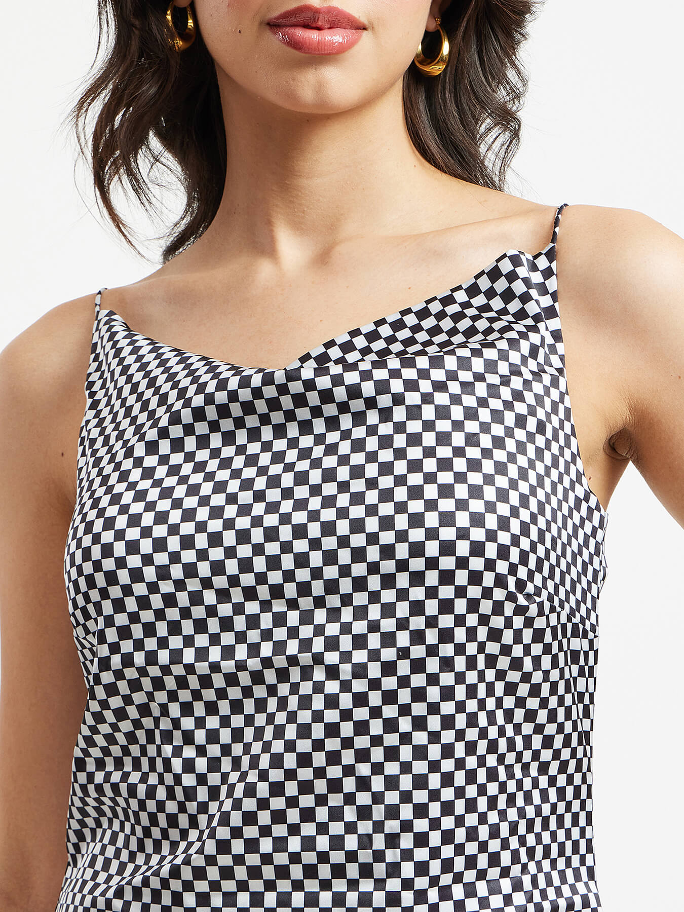 Satin Cowl Neck Slip Dress - Black And White