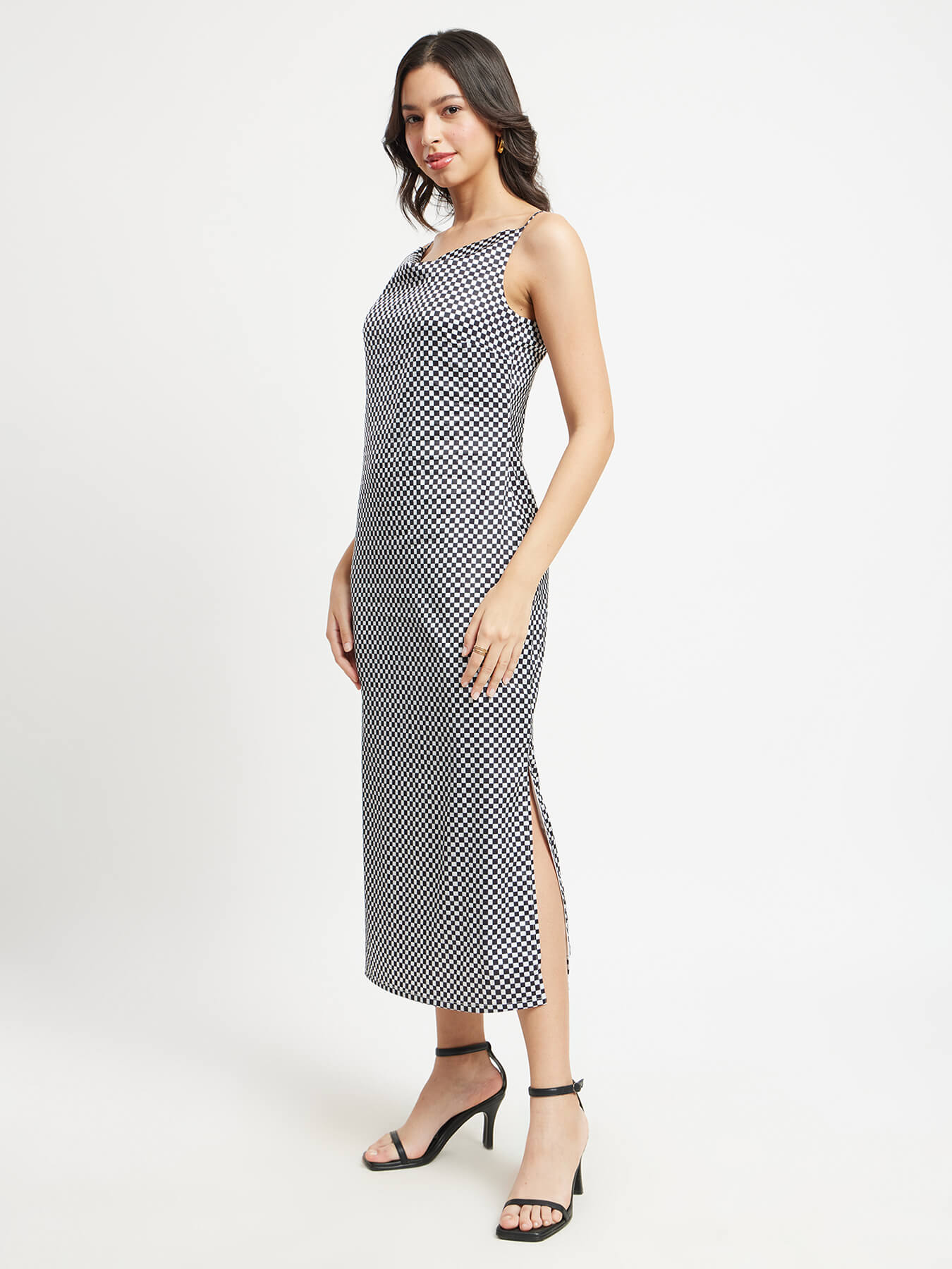 Satin Cowl Neck Slip Dress - Black And White