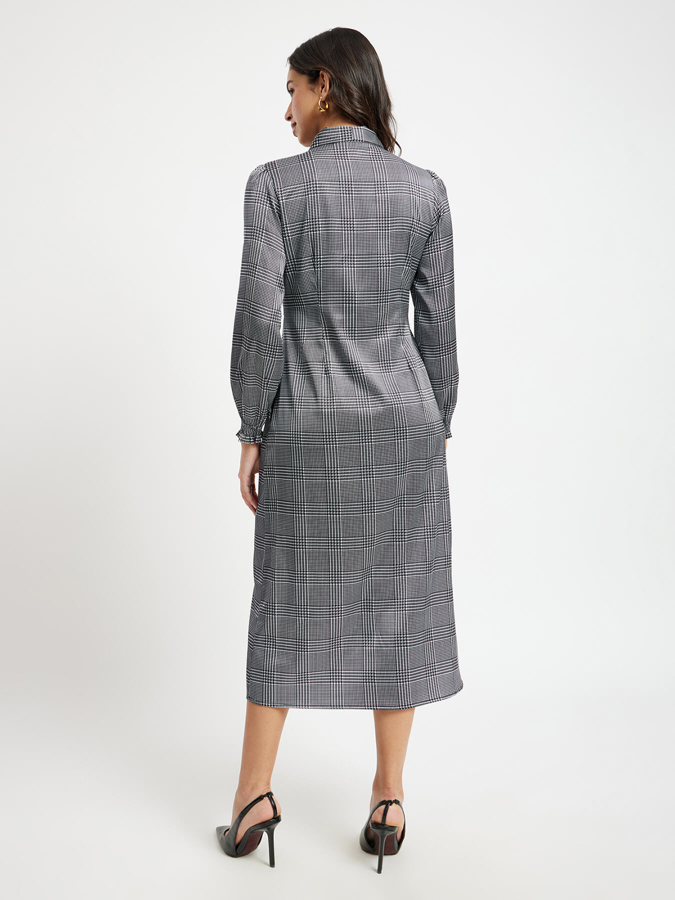 Satin Geometric Print Tie-Up Dress - Black And White