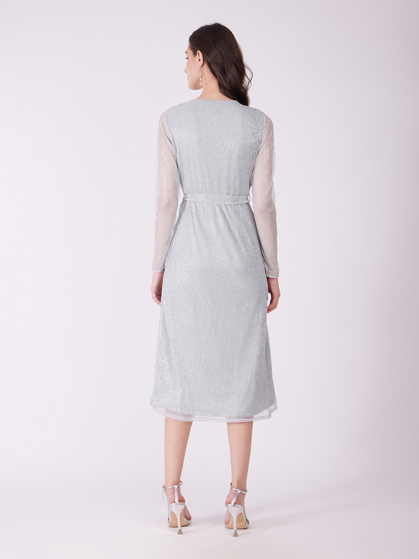 Metallic Lurex Wrap Dress - Silver