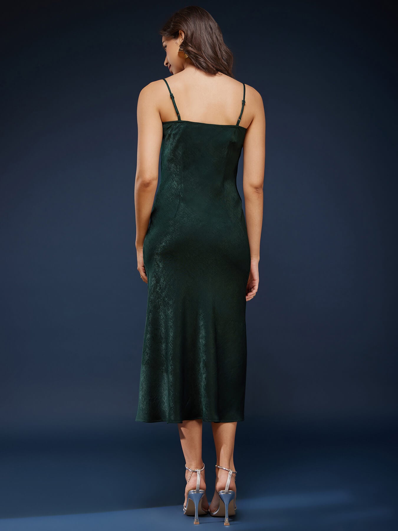 Satin Cowl Neck Slip Dress - Olive
