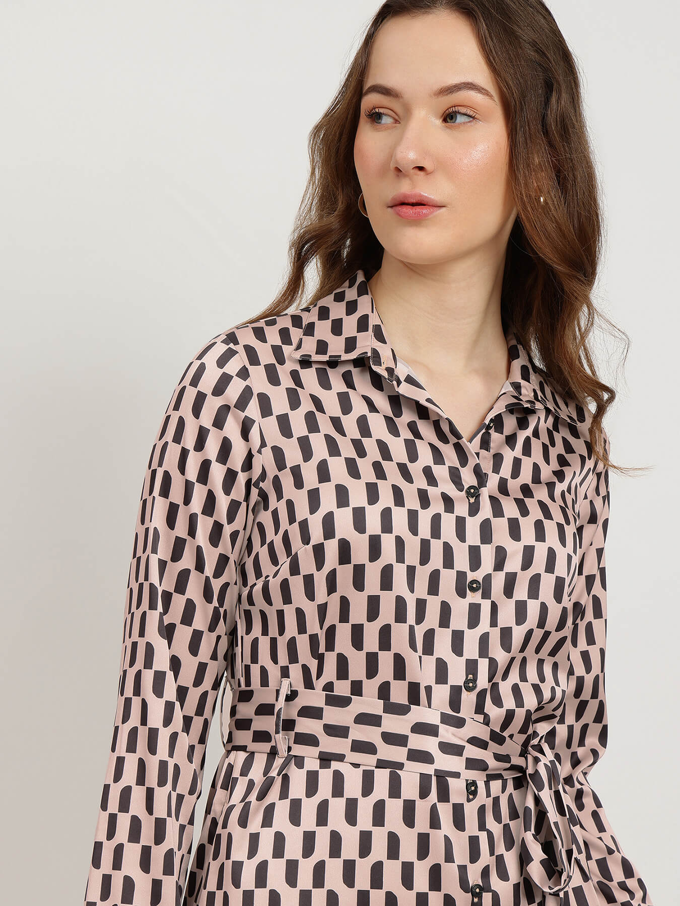 Satin A-Line Buttondown Dress - Black