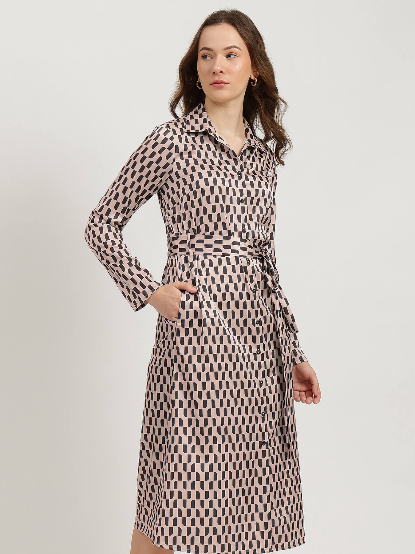 Satin A-Line Buttondown Dress - Black