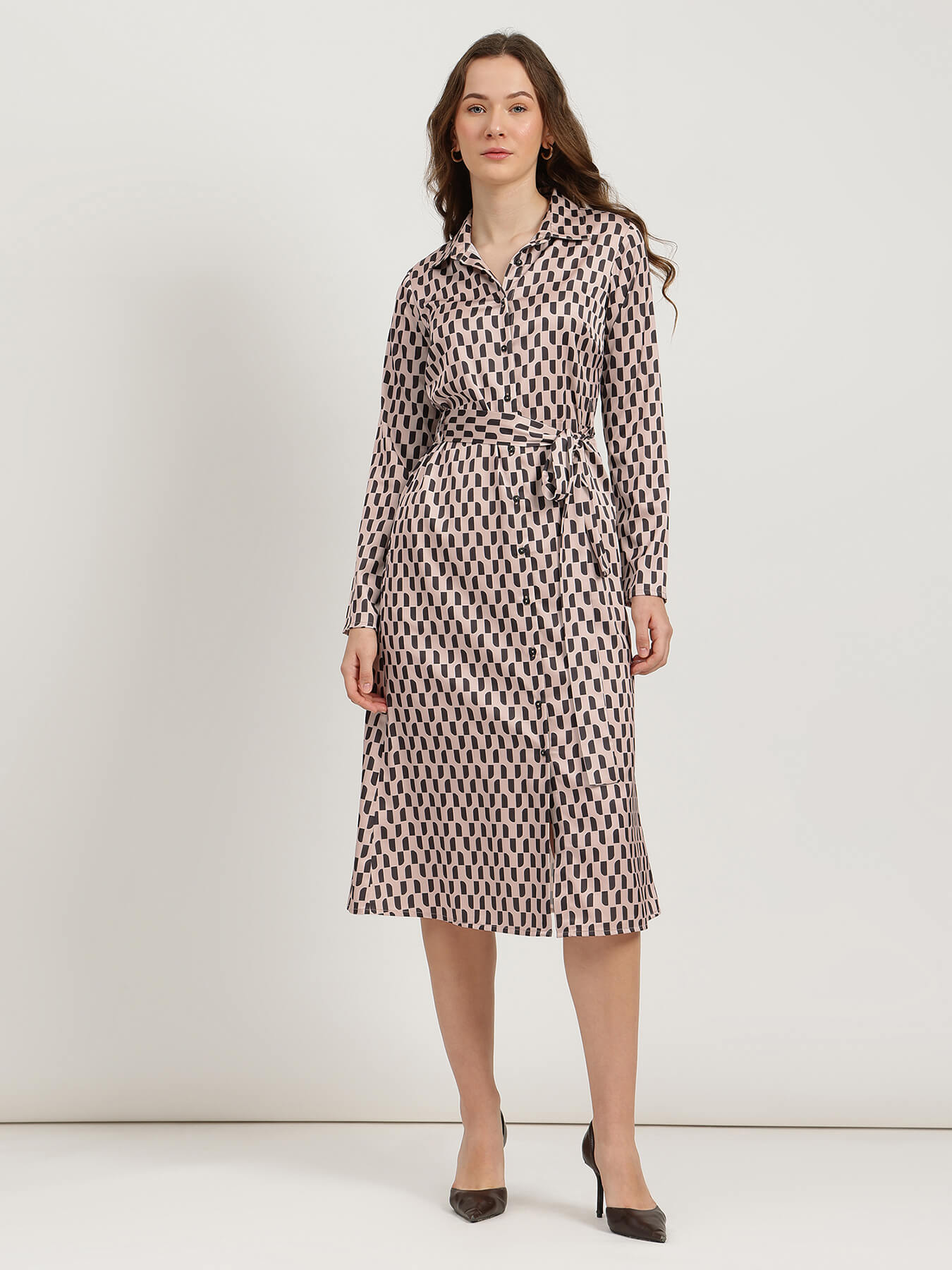 Satin A-Line Buttondown Dress - Black