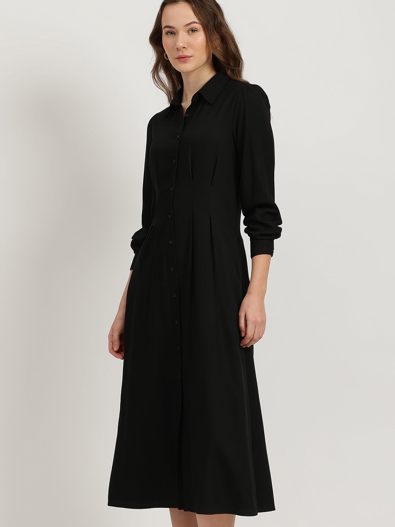 Buttondown Shirt Dress - Black