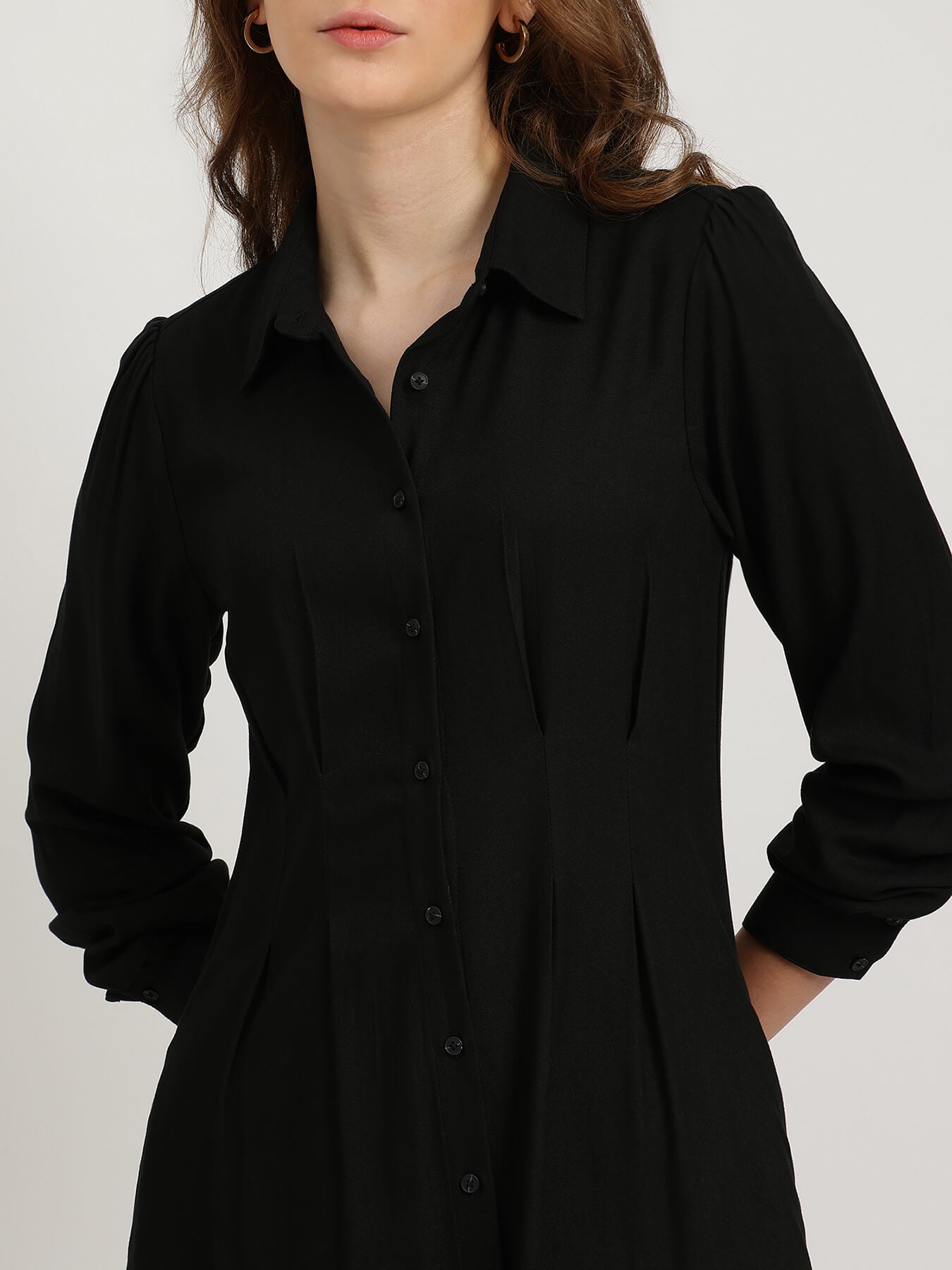 Buttondown Shirt Dress - Black