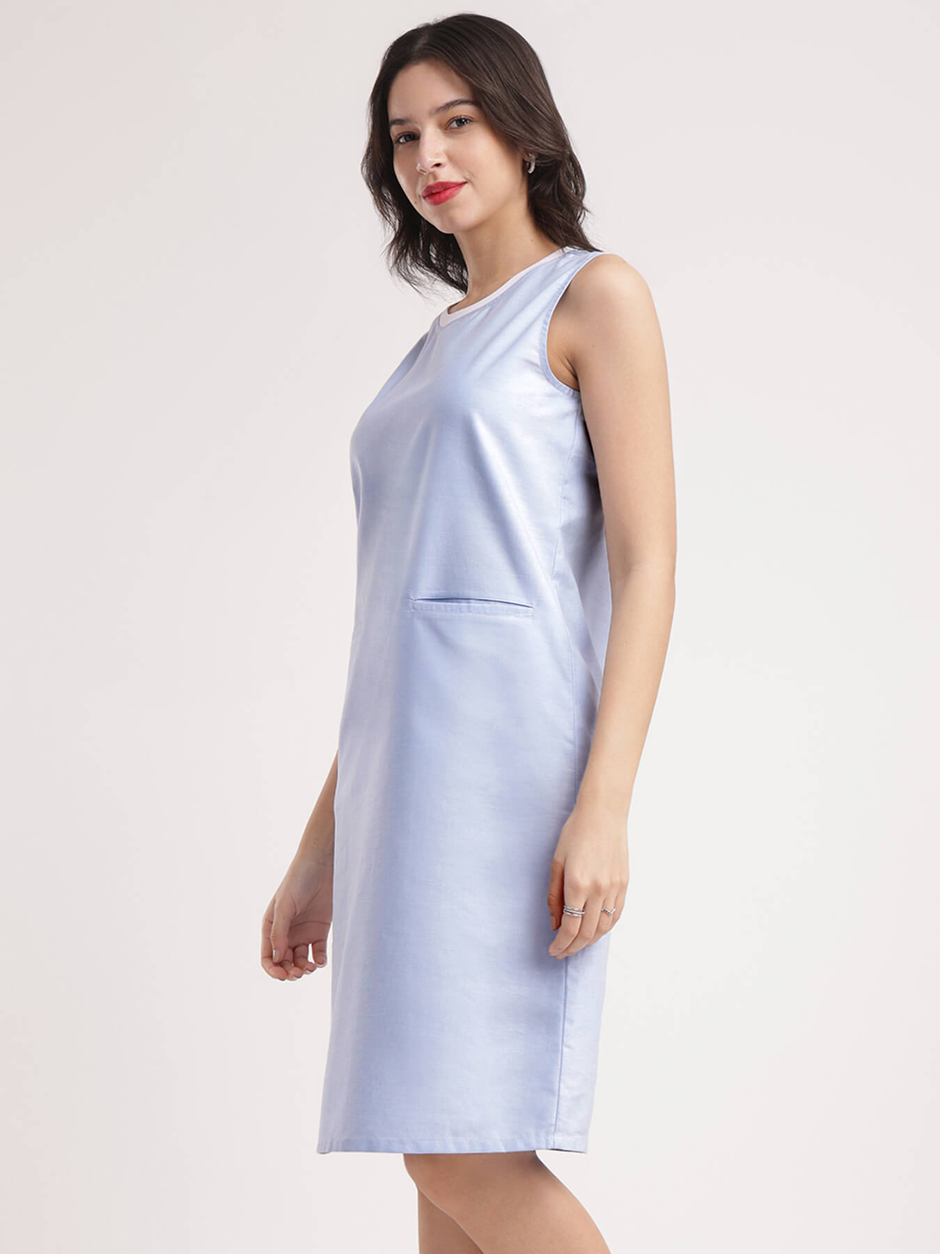 Cotton Oxford Shift Dress - Light Blue
