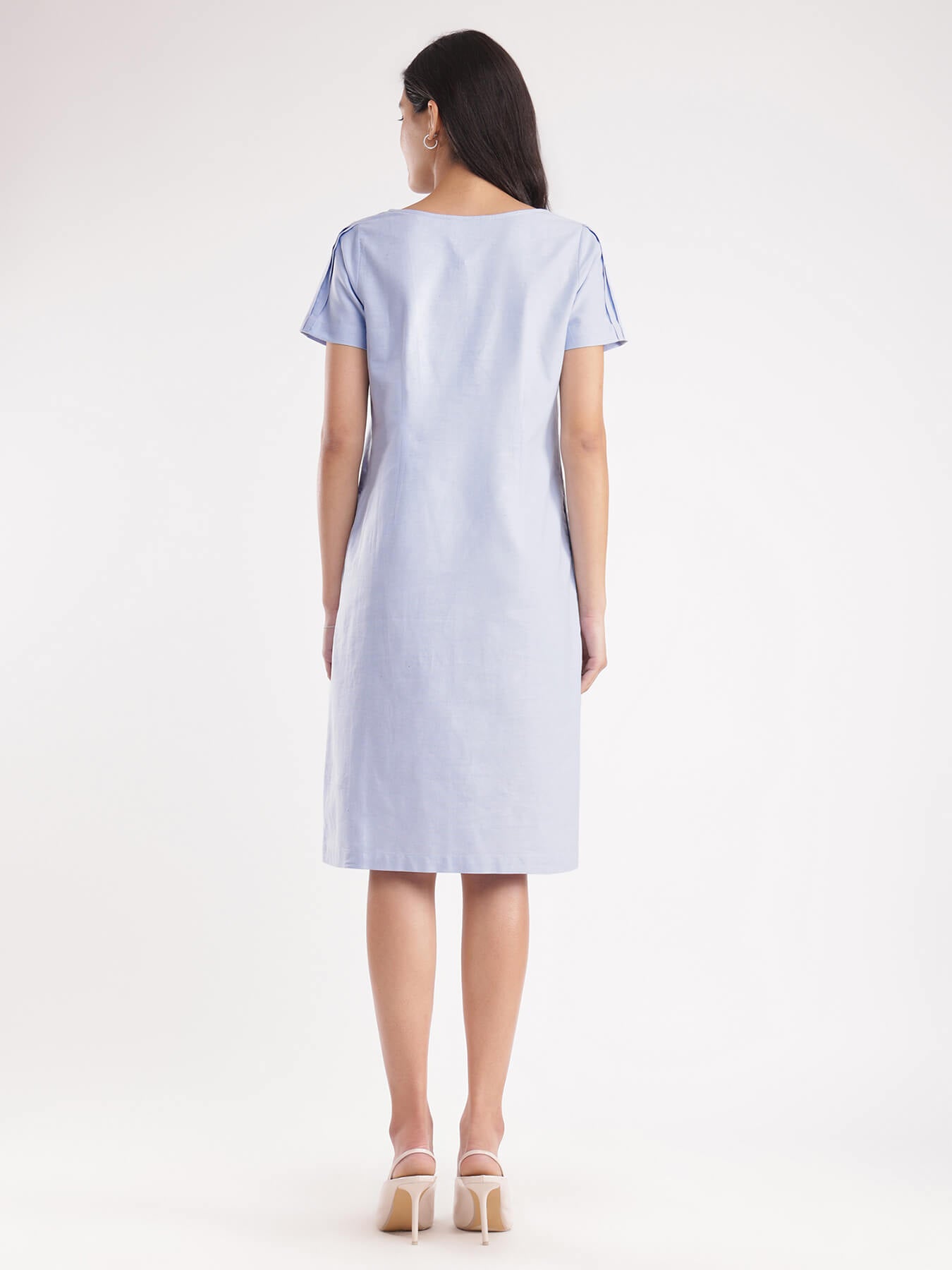 Textured Cotton Shift Dress - Blue