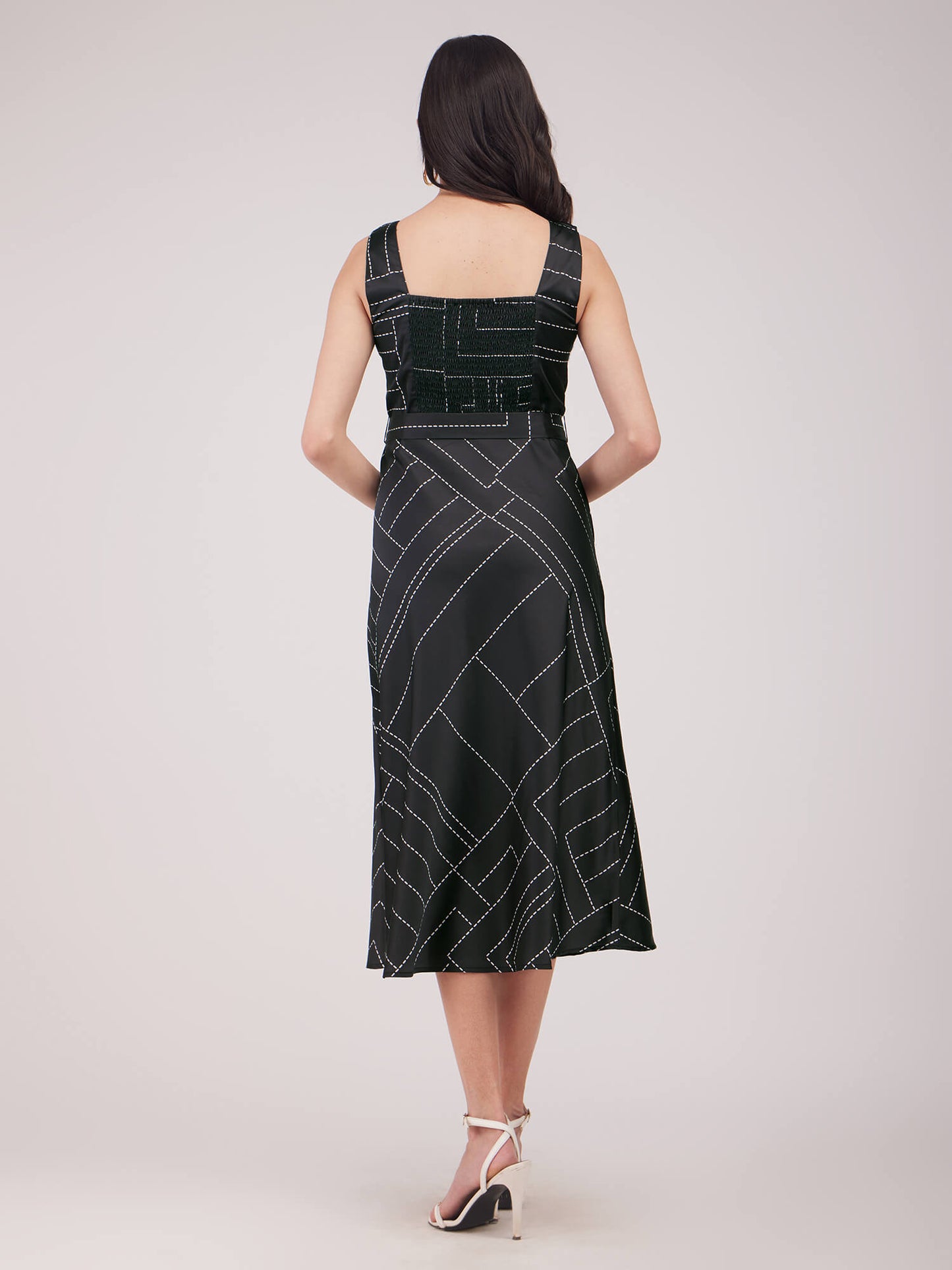 Stretch Satin Fit And Flare Dress - Black