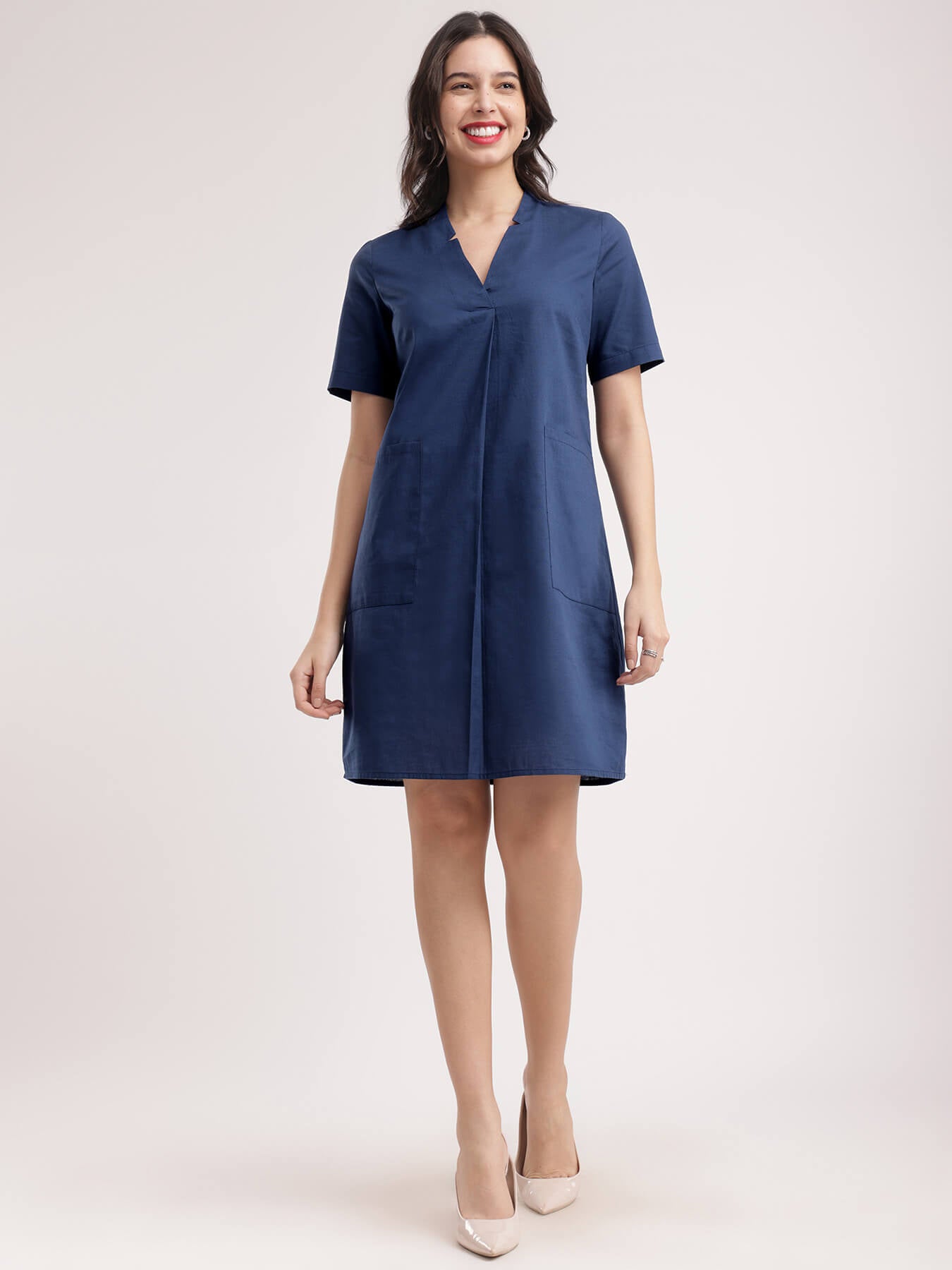 Linen Shift Dress - Navy Blue