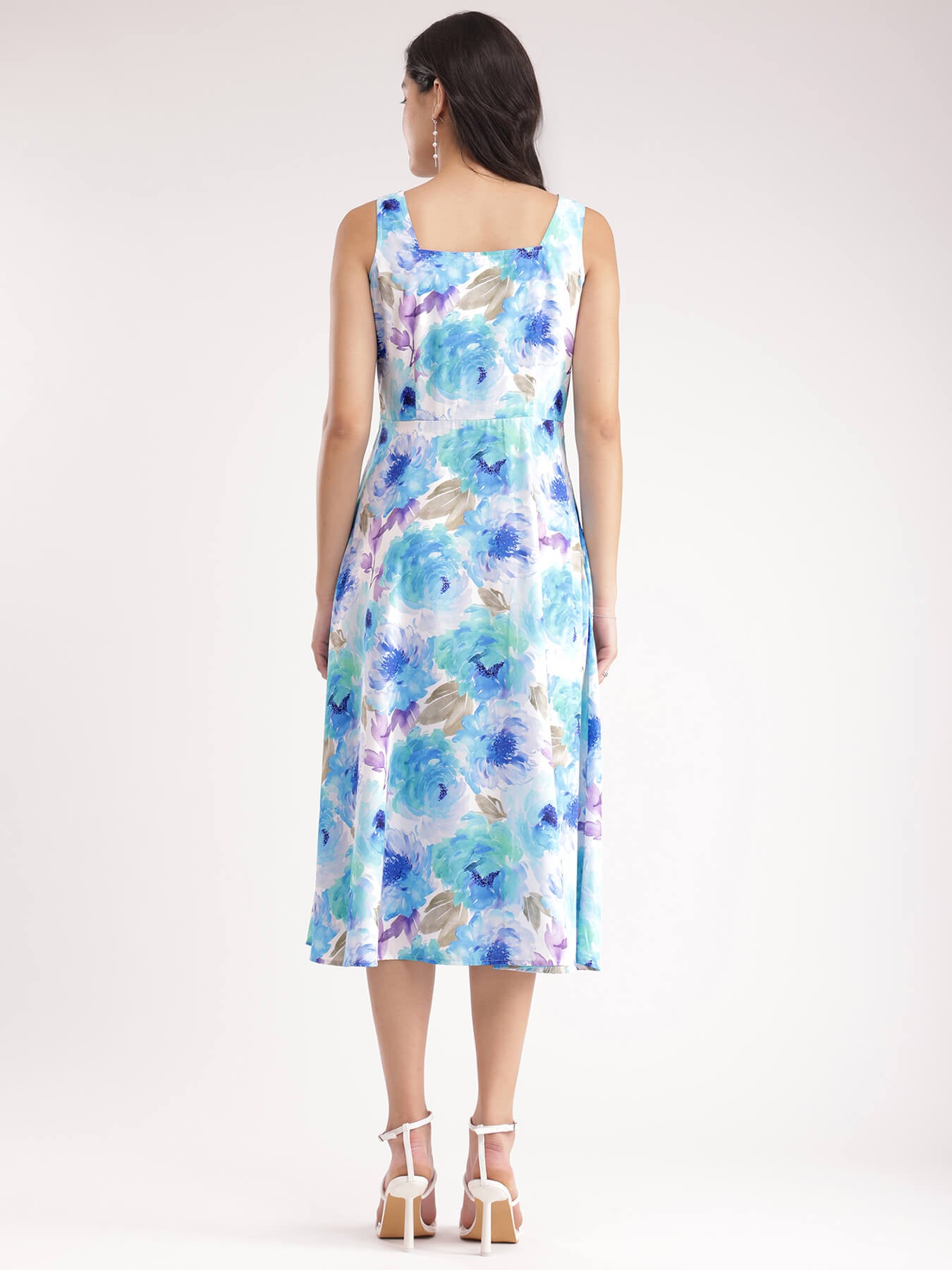 Floral Fit And Flare Dress - Blue