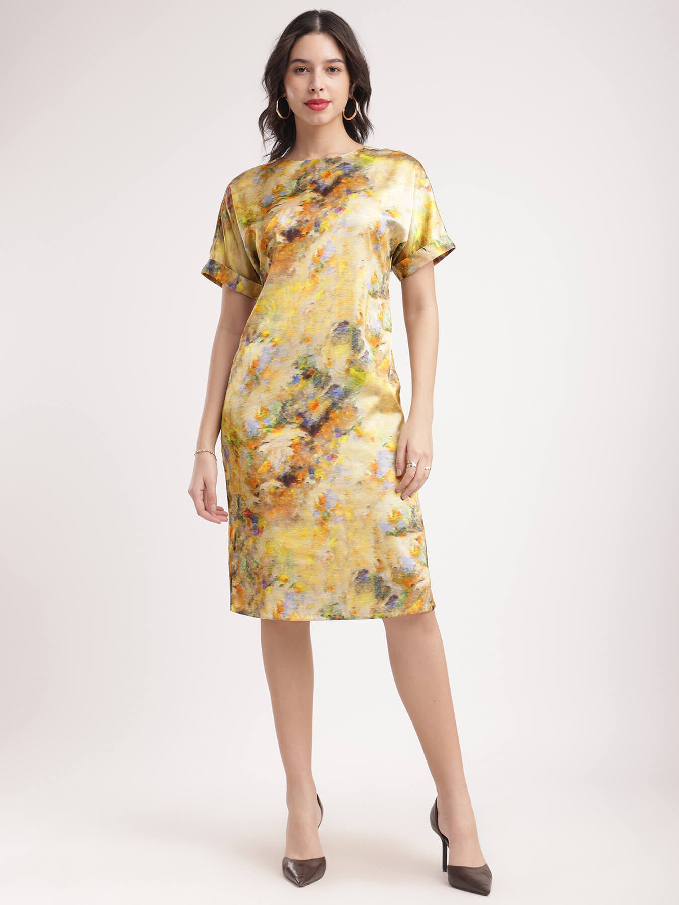 Satin Drop Shoulder Dress - Multicolour