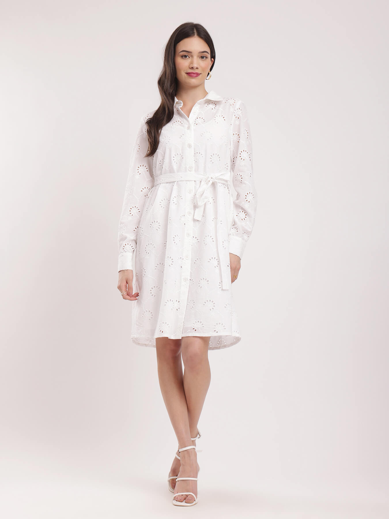 Cotton Schiffli Dress - White